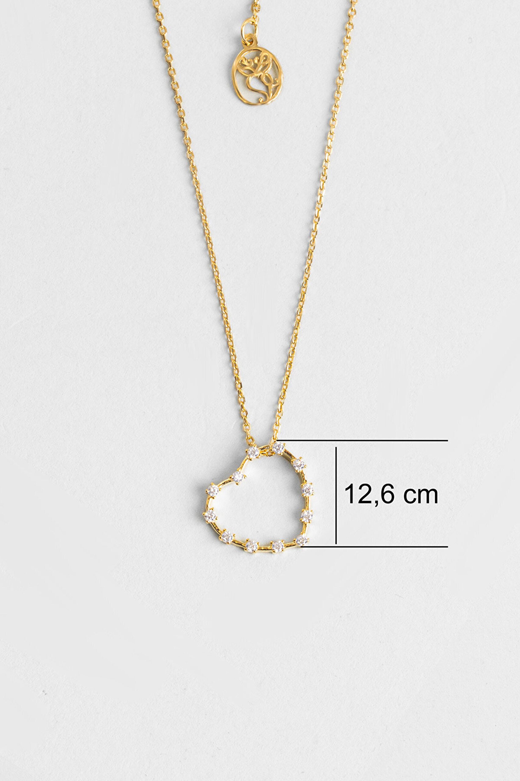 Love 18 Ayar Sarı Altın Kaplama 45 Cm Gümüş Kalp Kolye - 2