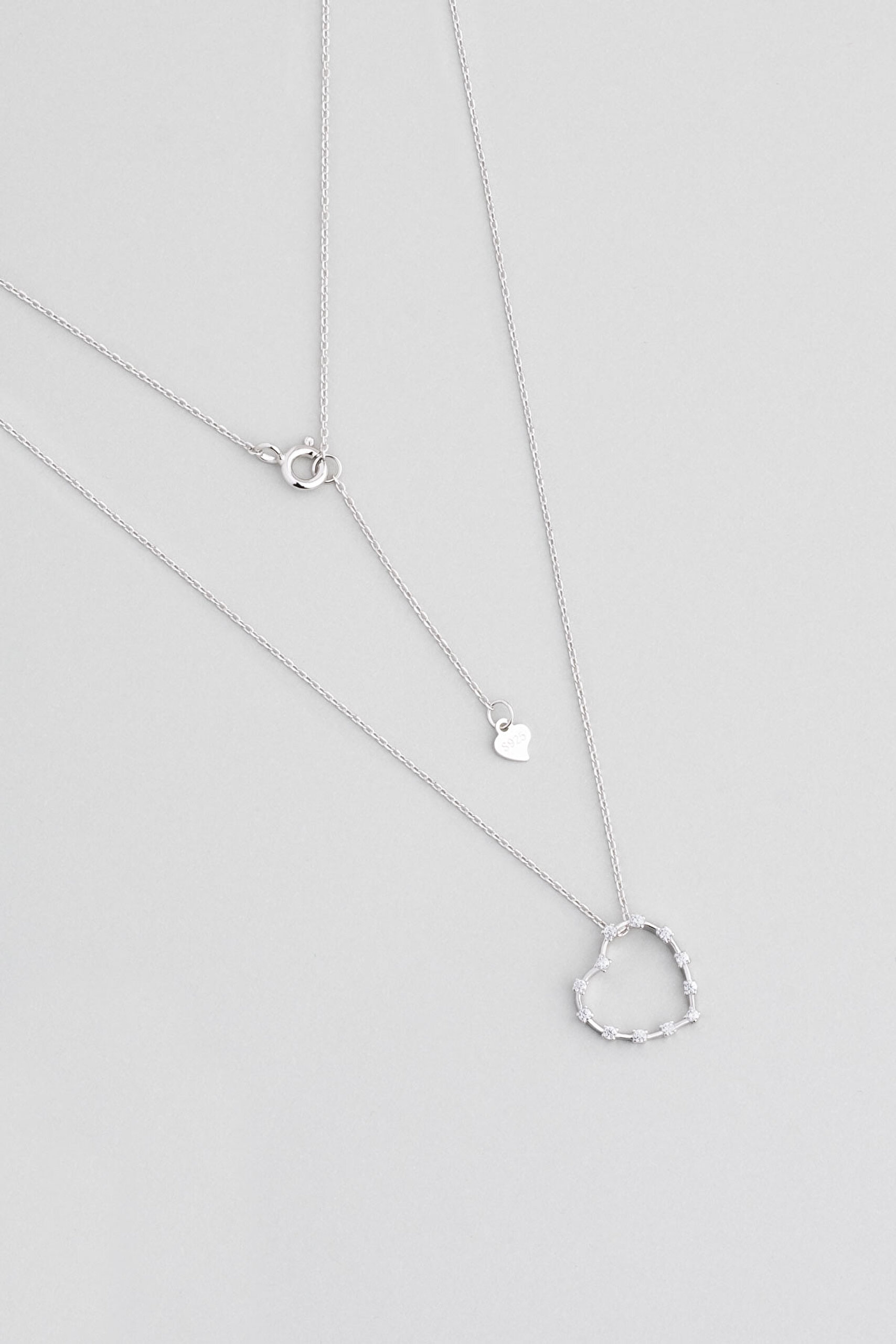 ⁠ Love 18 Ayar Beyaz Altın Kaplama 45 Cm Gümüş Kalp Kolye_0}