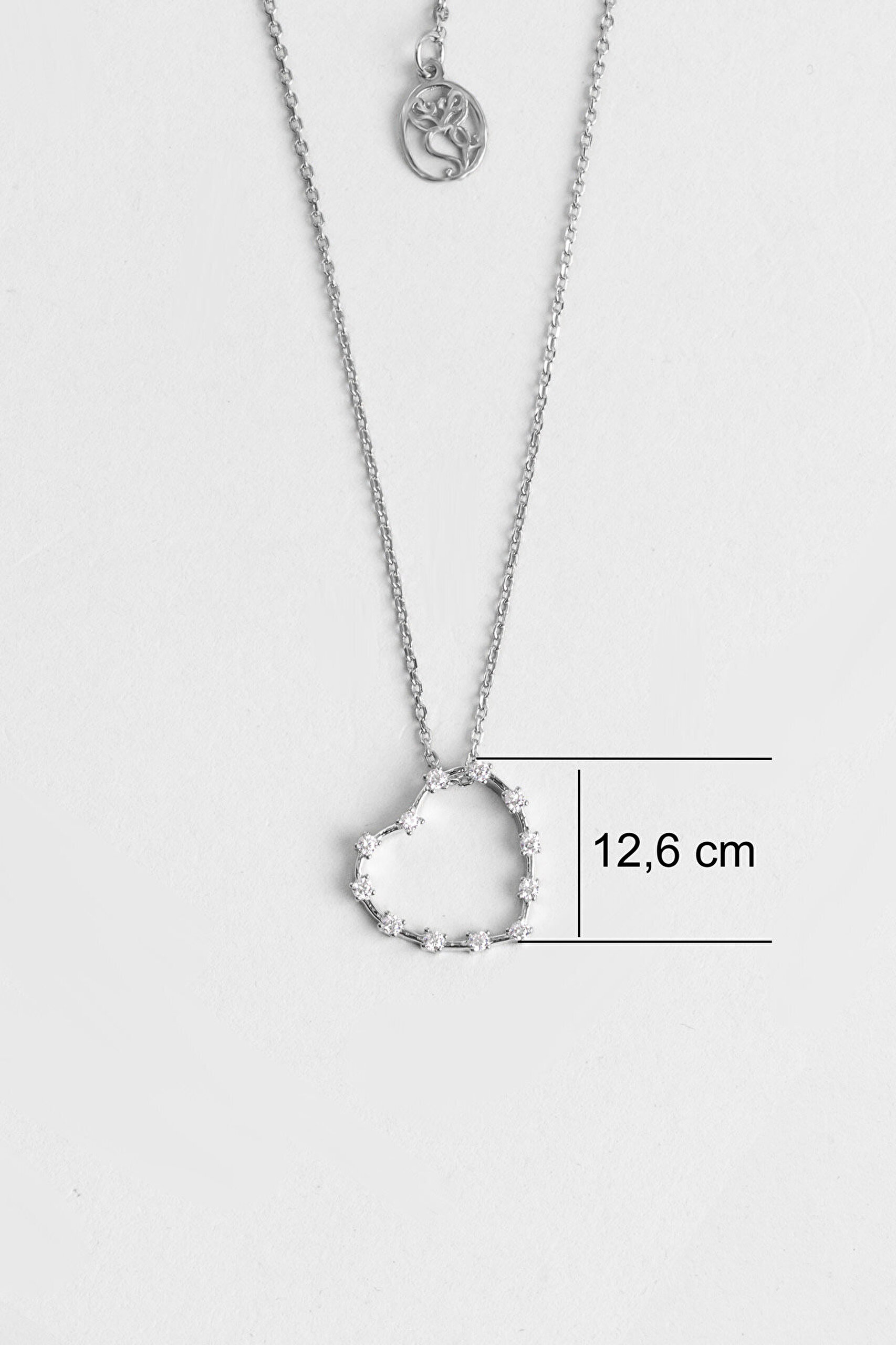 Love 18 Ayar Beyaz Altın Kaplama 45 Cm Gümüş Kalp Kolye - 2
