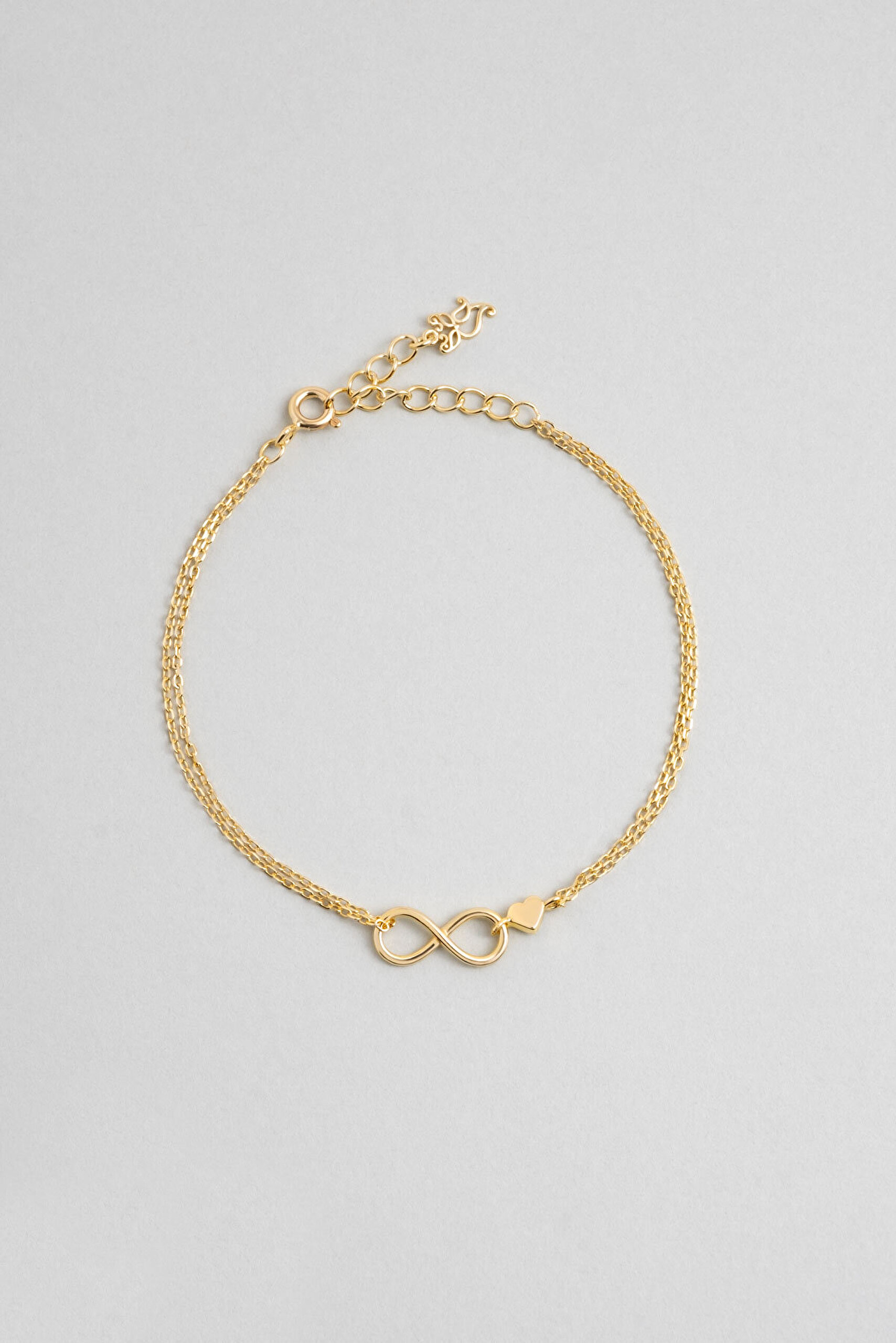 Sonsuz Aşk 18 Ayar Sarı Altın Kaplama 20 Cm Gümüş Minimal Bileklik - 0