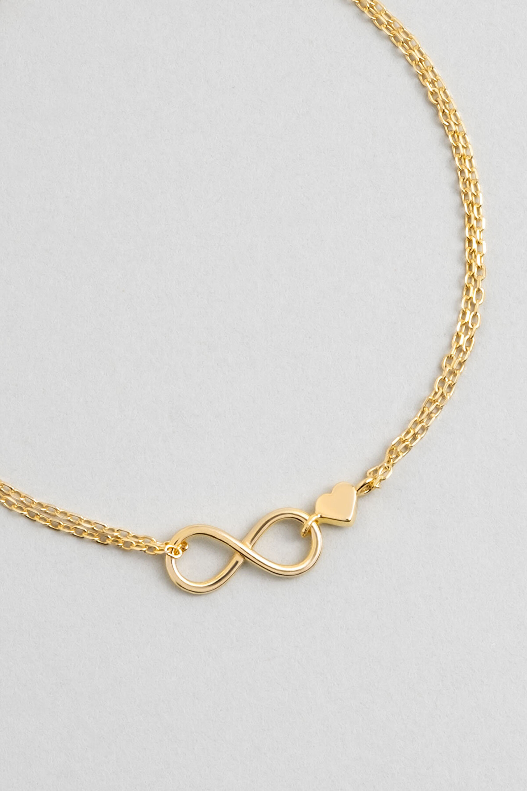 Sonsuz Aşk 18 Ayar Sarı Altın Kaplama 20 Cm Gümüş Minimal Bileklik - 1