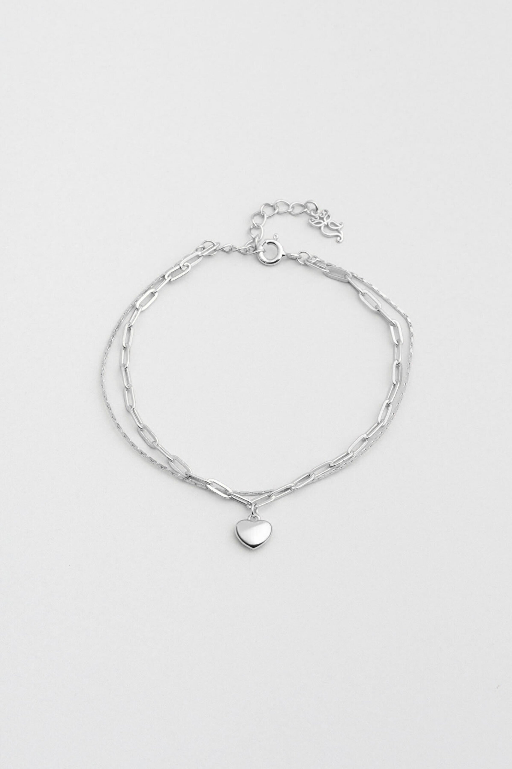 Saklı Kalp 18 Ayar Beyaz Altın Kaplama 20 Cm Gümüş Minimal Bileklik - 0