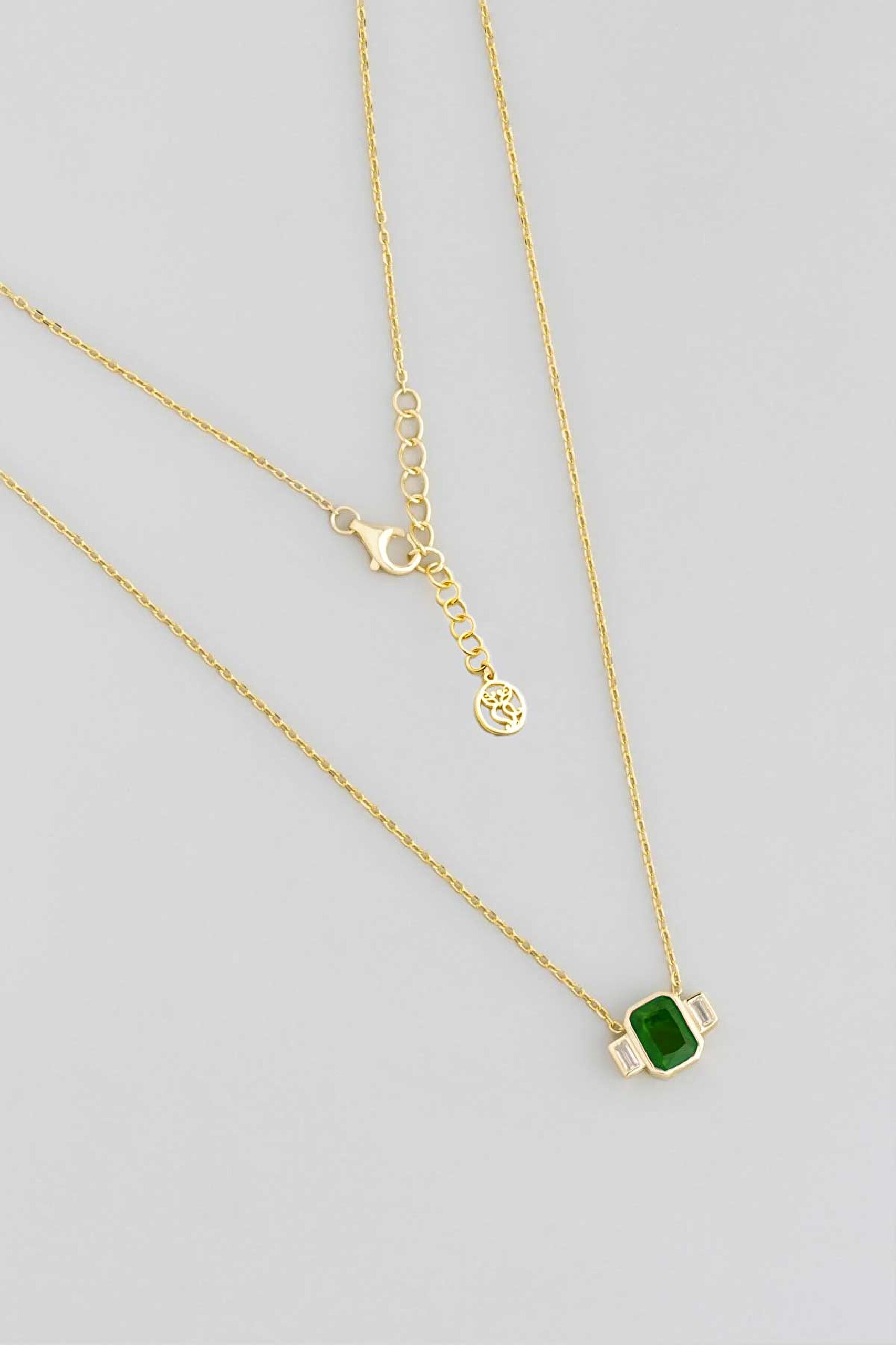 ⁠ Renklerin Büyüsü 18 Ayar Sarı Altın Kaplama 45 Cm Gümüş Baget Kolye_0}