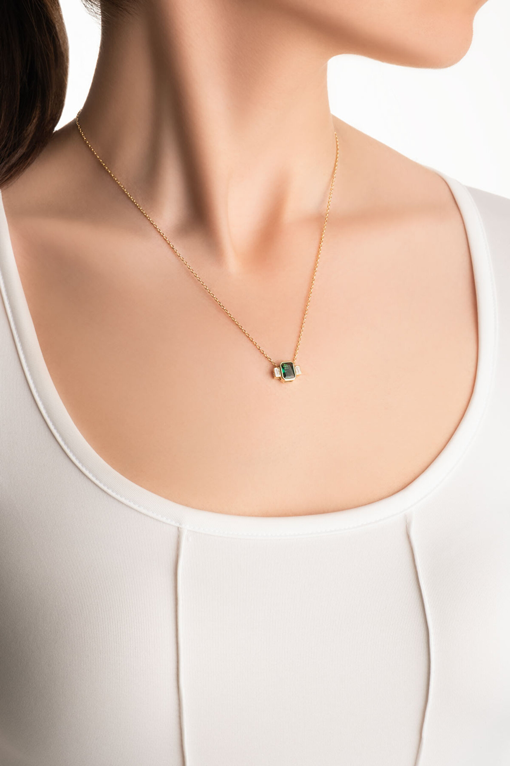 ⁠ Renklerin Büyüsü 18 Ayar Sarı Altın Kaplama 45 Cm Gümüş Baget Kolye_3}