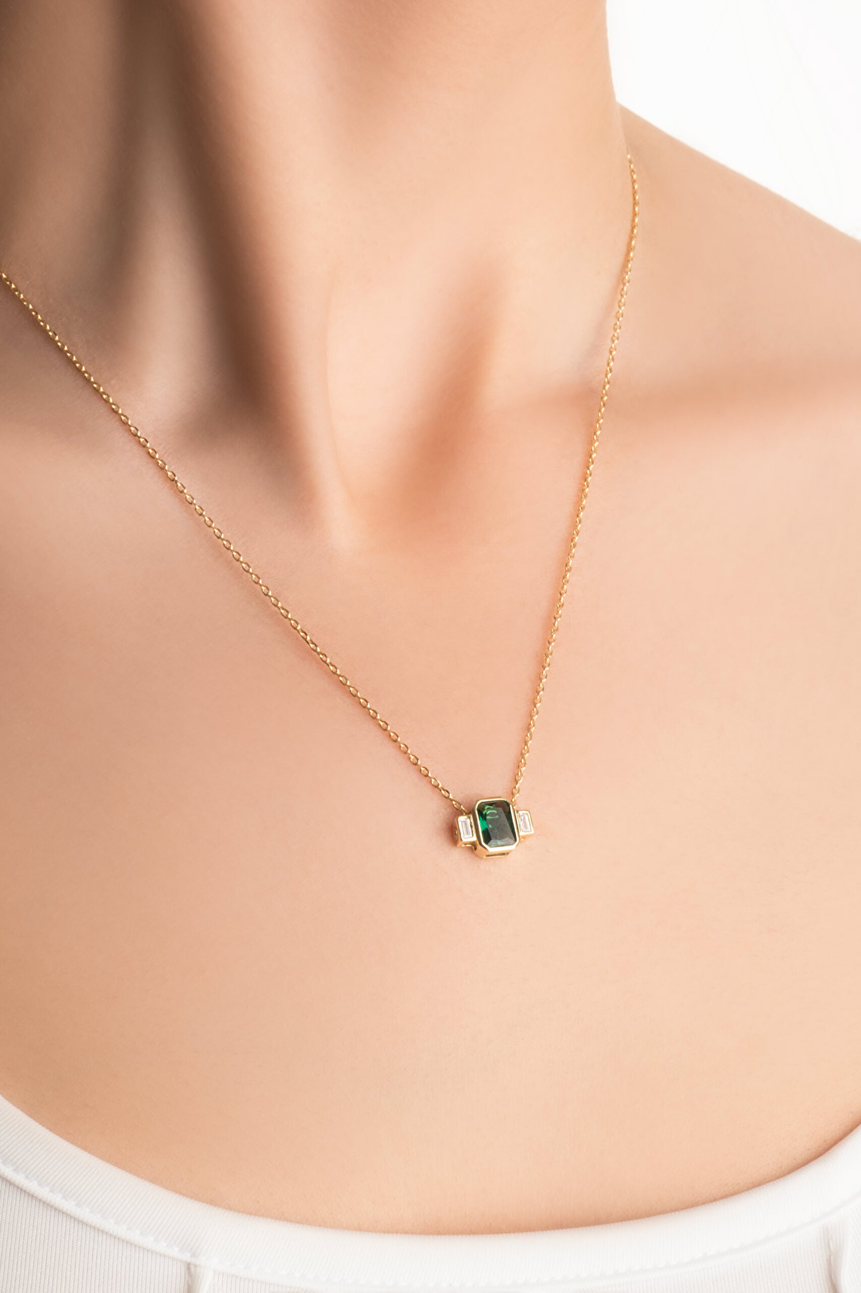 ⁠ Renklerin Büyüsü 18 Ayar Sarı Altın Kaplama 45 Cm Gümüş Baget Kolye_1}