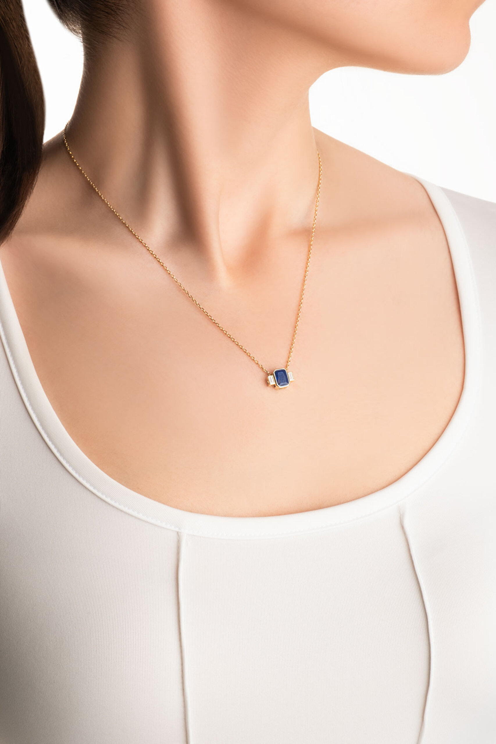 ⁠ Renklerin Büyüsü 18 Ayar Sarı Altın Kaplama 45 Cm Gümüş Baget Kolye_3}