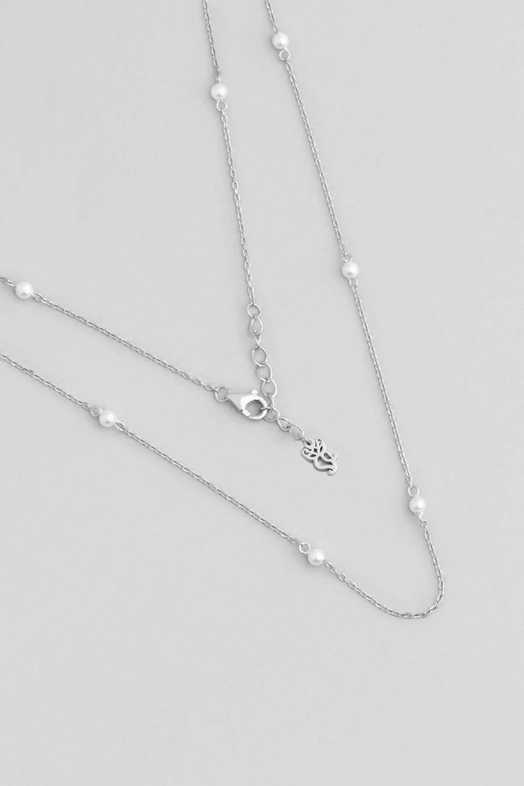 ⁠ İnci Taşlı 18 Ayar Beyaz Altın Kaplama 45 Cm Gümüş Zincir Kolye_0}