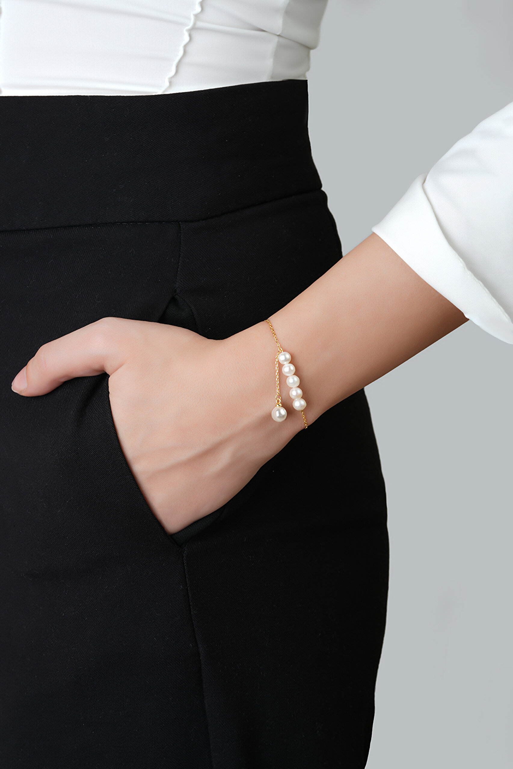 ⁠ Doğal İnci Esintisi 18 Ayar Sarı Altın Kaplama 19 Cm Gümüş Bileklik_3}