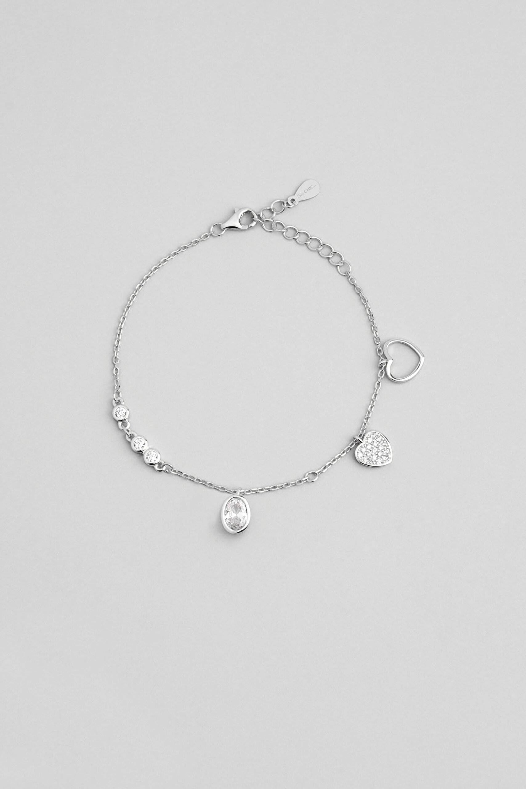 ⁠ Kalp İkonlu 18 Ayar Beyaz Altın Kaplama 21 Cm Gümüş Minimal Bileklik_0}