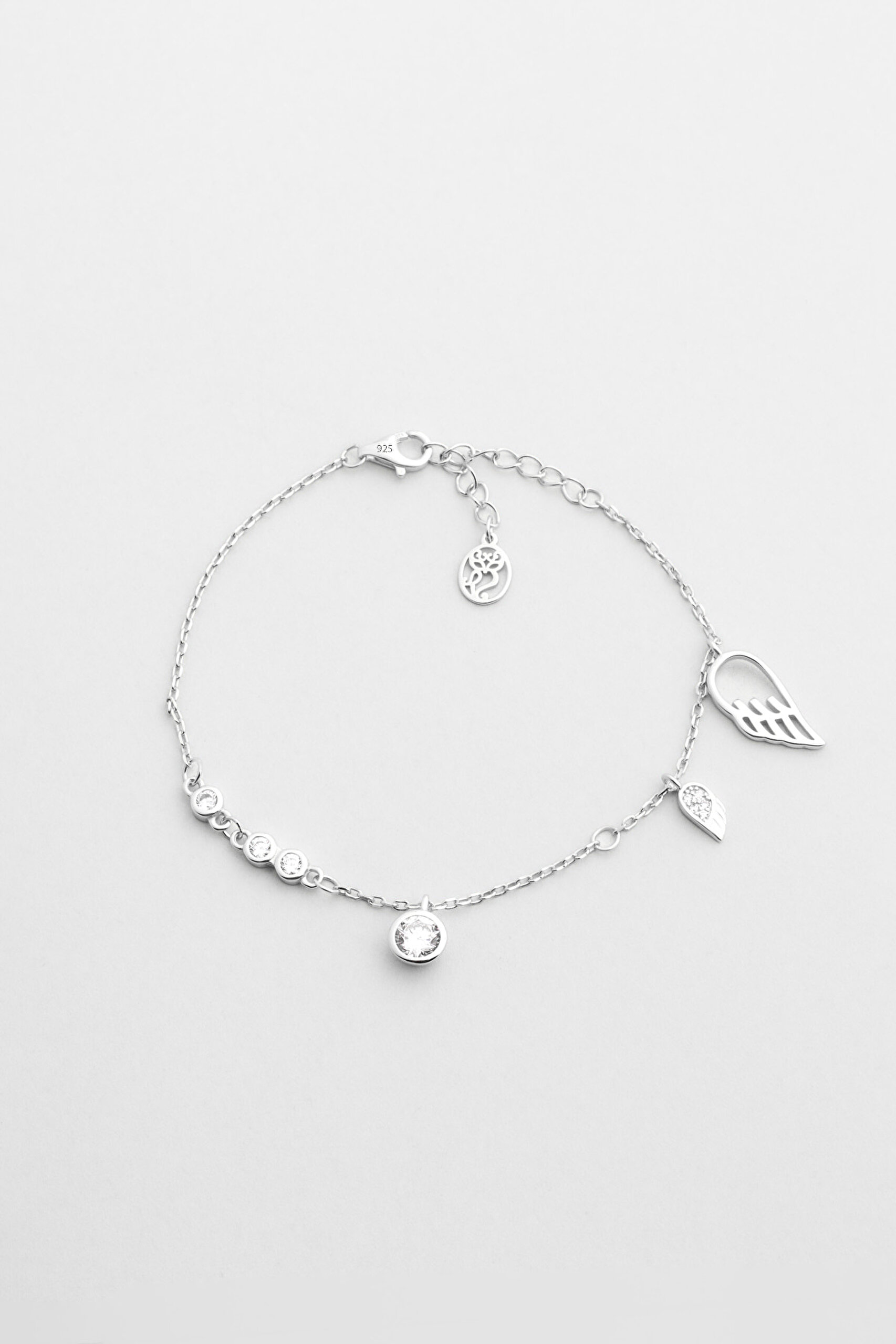 ⁠ Melek Kanadı 18 Ayar Beyaz Altın Kaplama 20 Cm Gümüş Minimal Bileklik_0}