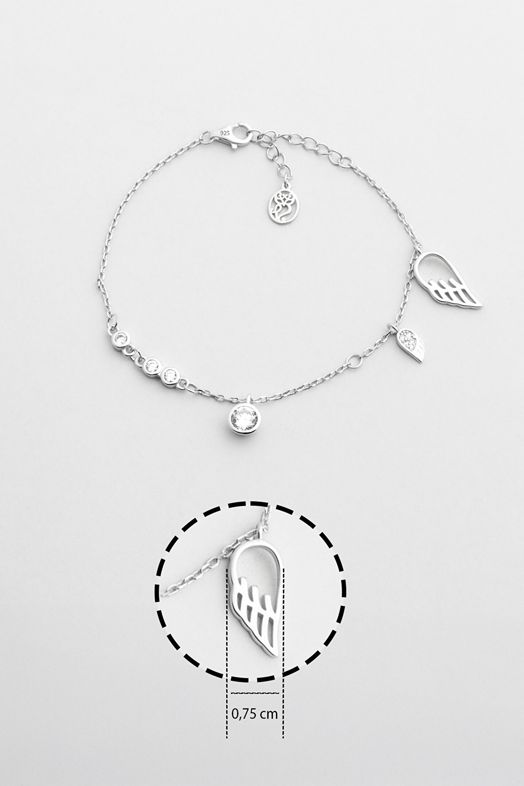 ⁠ Melek Kanadı 18 Ayar Beyaz Altın Kaplama 20 Cm Gümüş Minimal Bileklik_2}