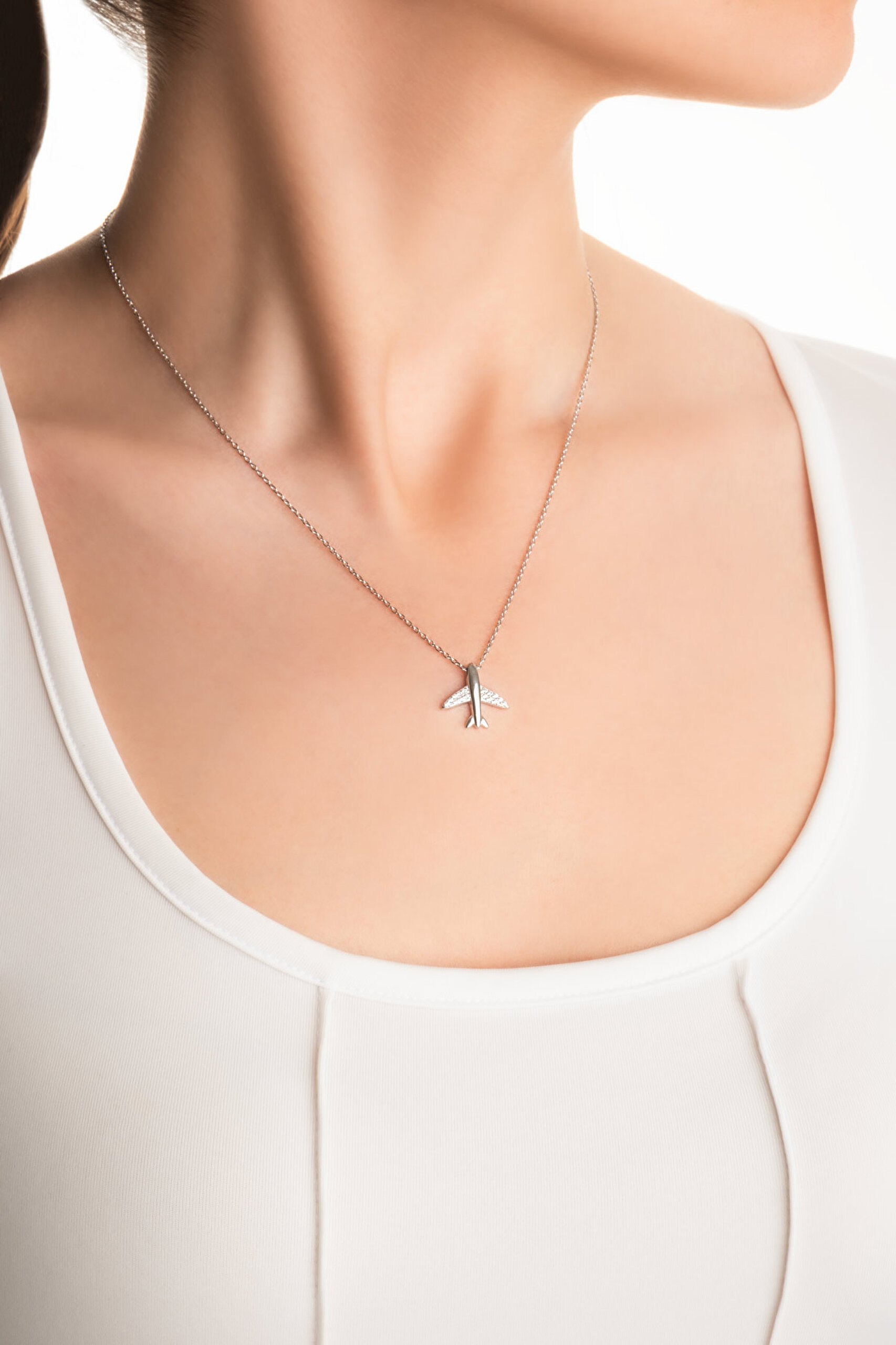 ⁠ Sky Manifest 18 Ayar Beyaz Altın Kaplama 45 Cm  Gümüş Minimal Kolye_3}