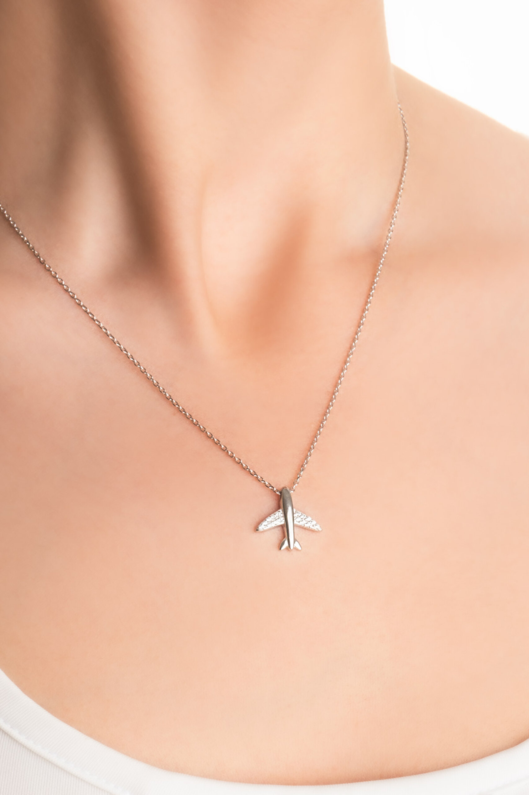 ⁠ Sky Manifest 18 Ayar Beyaz Altın Kaplama 45 Cm  Gümüş Minimal Kolye_1}