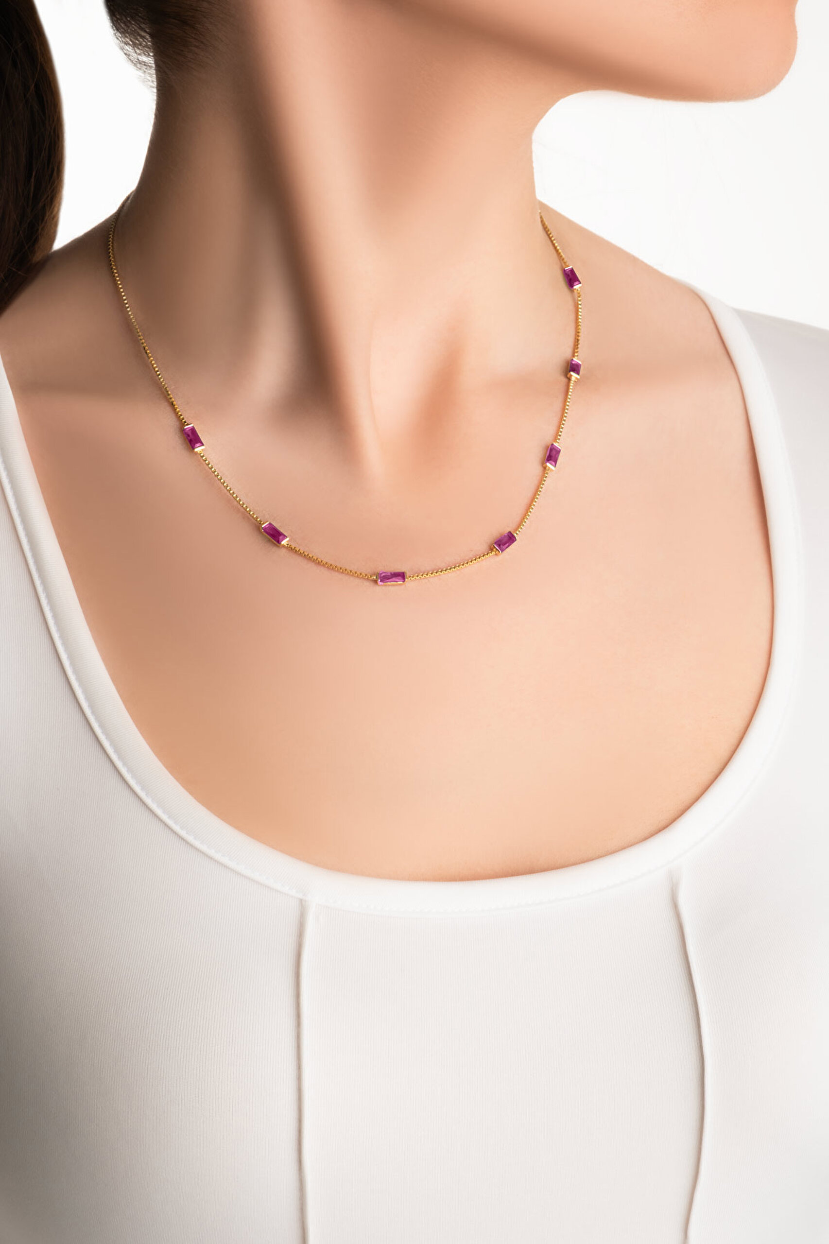 ⁠ Berrak Güzellik  18 Ayar Sarı Altın Kaplama 45 Cm Gümüş Kolye_3}