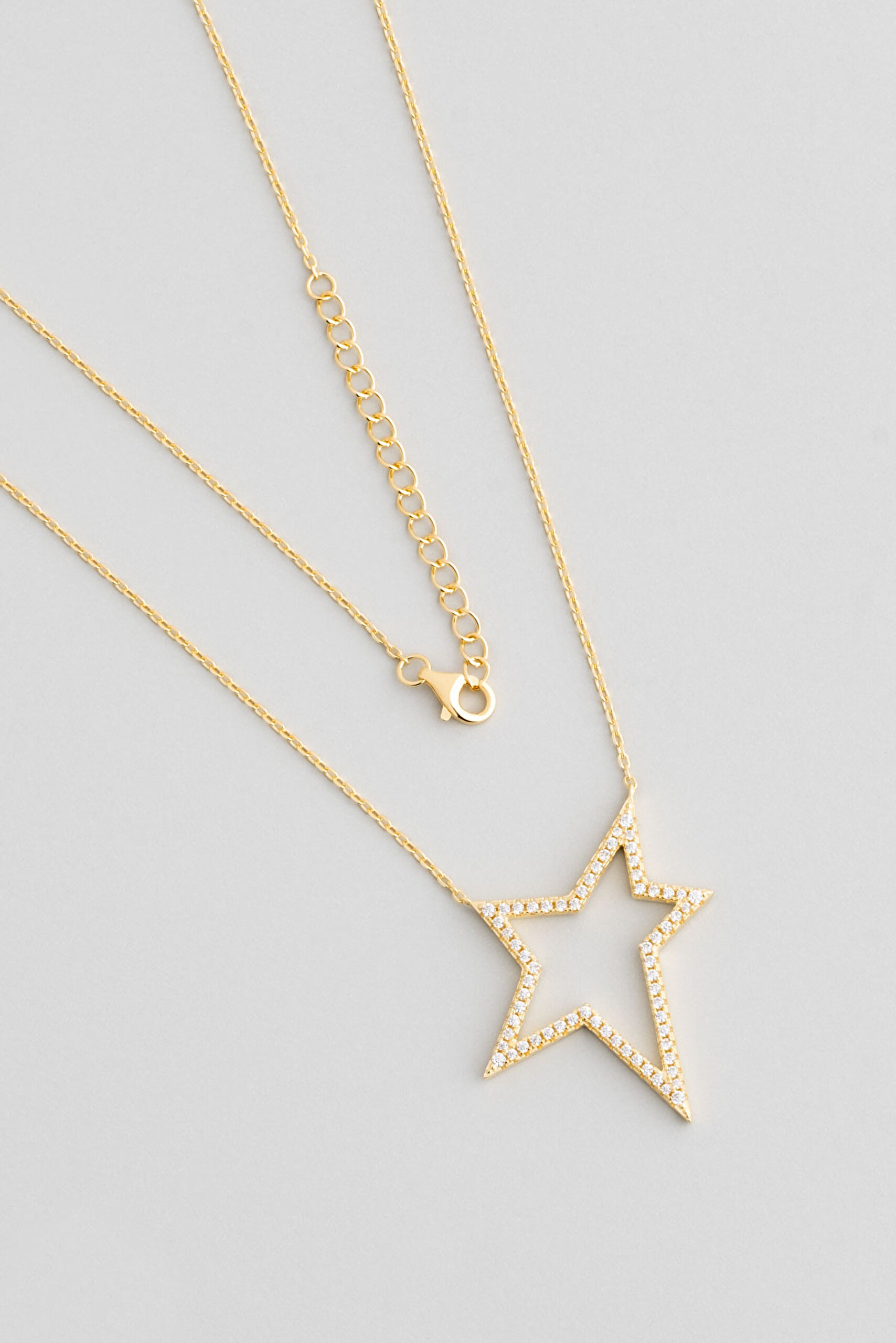 ⁠ Star 18 Ayar Sarı Altın Kaplama 44 Cm Gümüş Kolye_0}