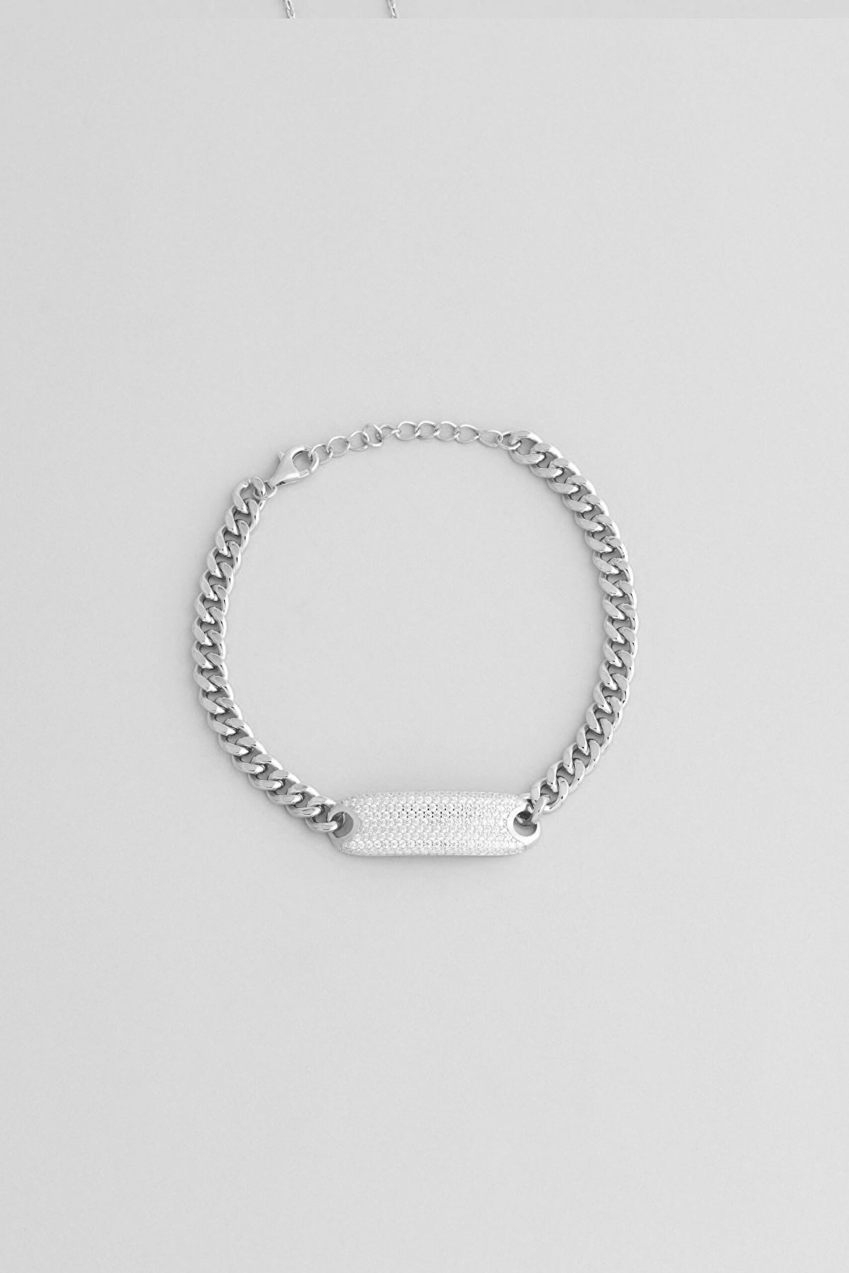 Beyaz Taşlı 18 Ayar Beyaz Altın Kaplama 20 Cm Gümüş Zincir Bileklik