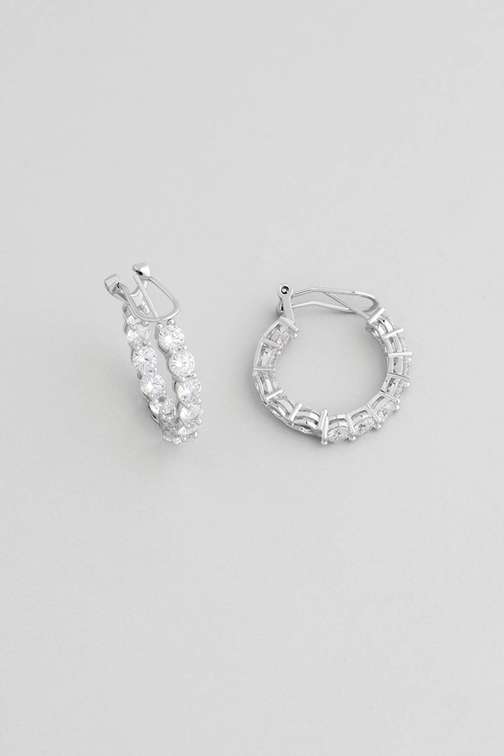 Büyülü Taş 18 Ayar Beyaz Altın Kaplama Gümüş Halka Küpe