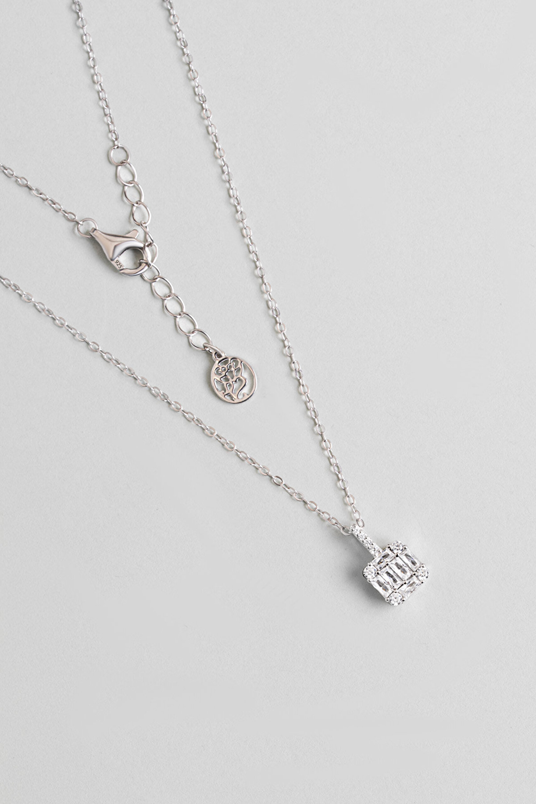 Baget Rüyası 18 Ayar Beyaz Altın Kaplama 45 Cm Gümüş Minimal Kolye - 0