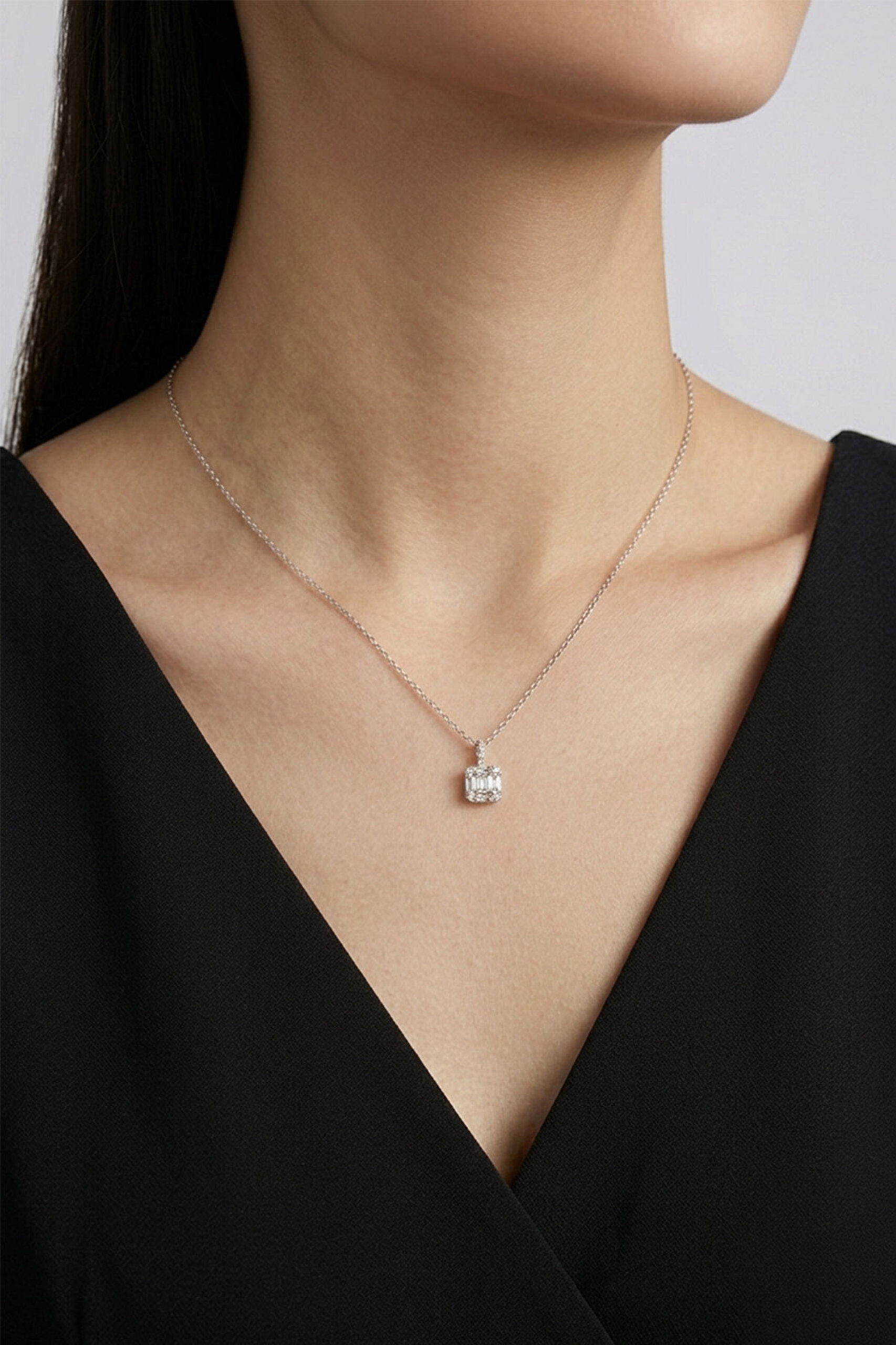 Baget Rüyası 18 Ayar Beyaz Altın Kaplama 45 Cm Gümüş Minimal Kolye - 3