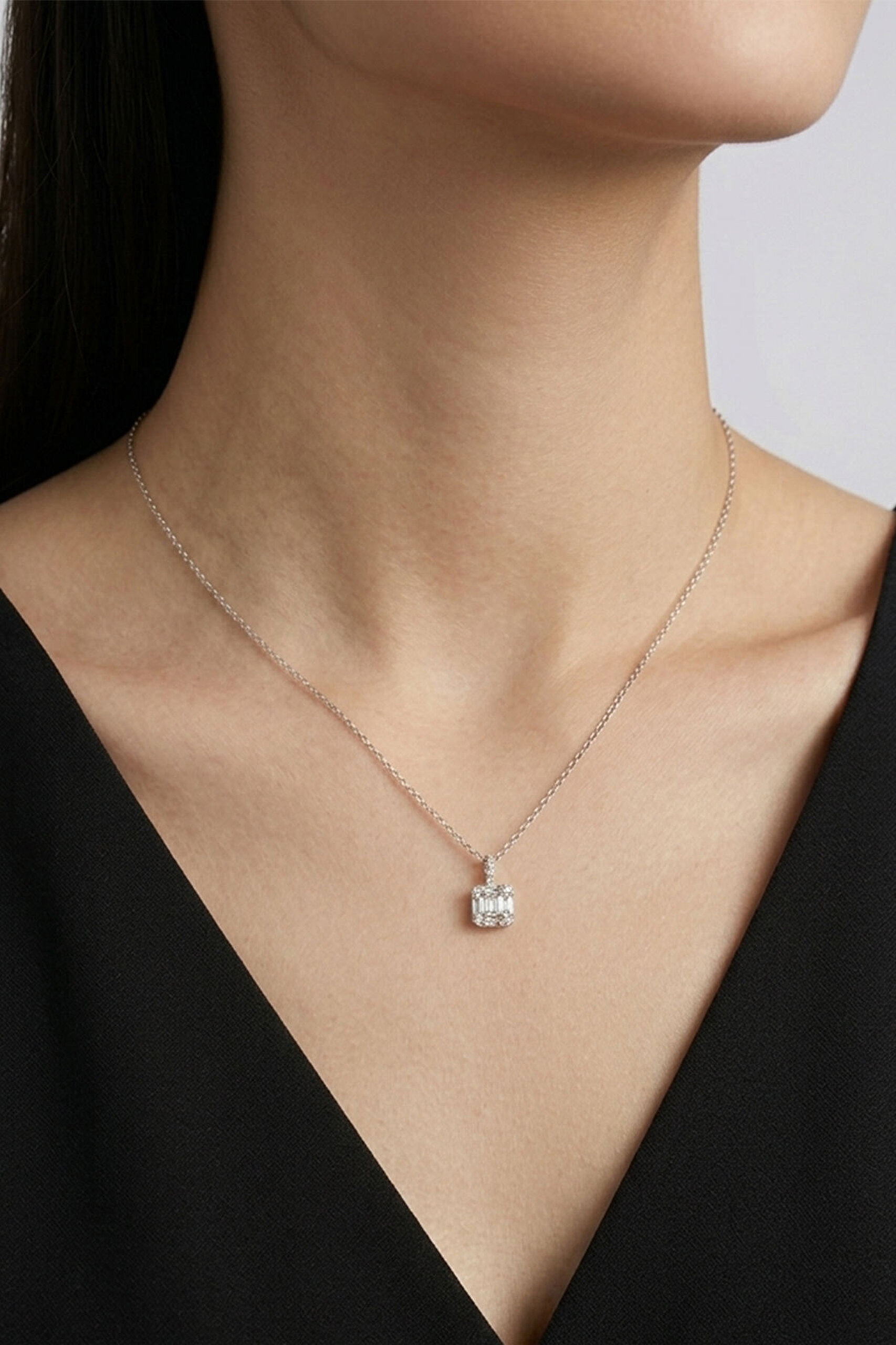 Baget Rüyası 18 Ayar Beyaz Altın Kaplama 45 Cm Gümüş Minimal Kolye - 1