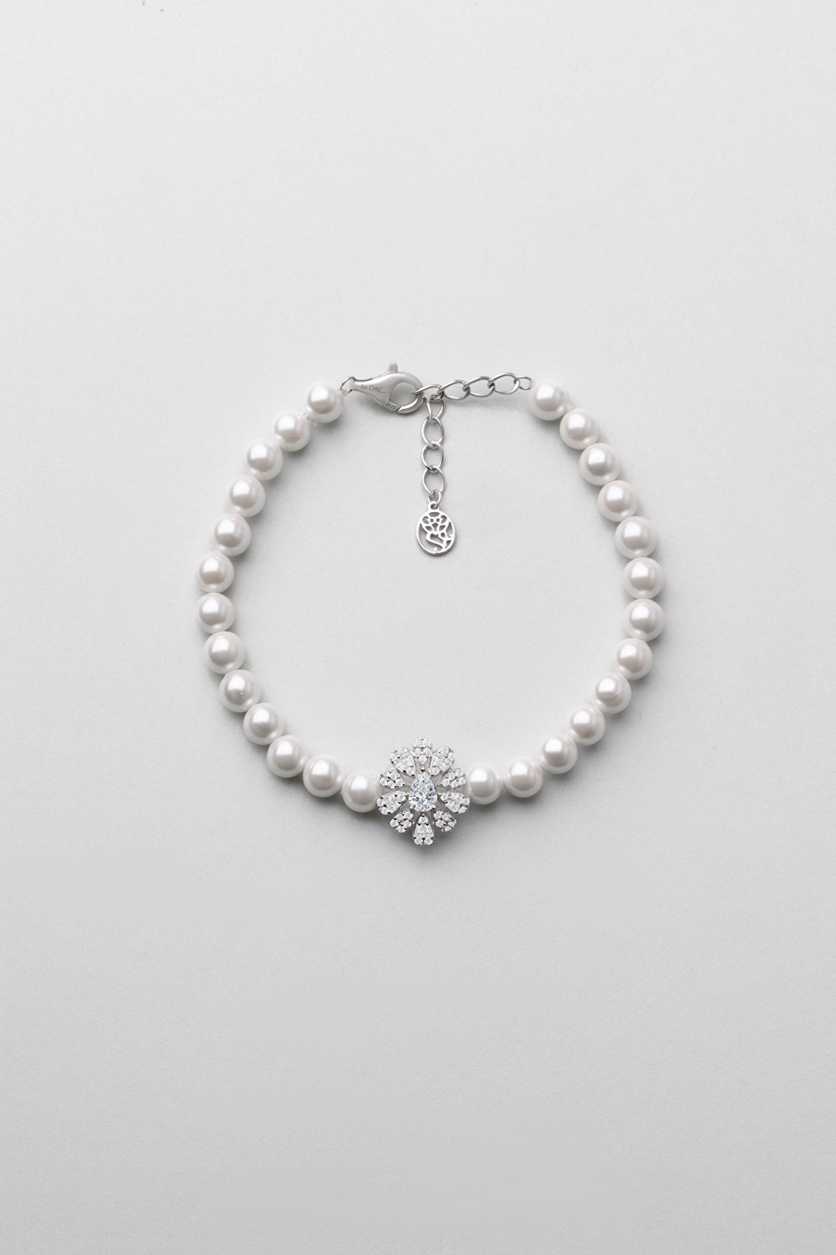 ⁠ Emma 18 Ayar Beyaz Altın Kaplama 18 Cm Gümüş İnci Bileklik_0}