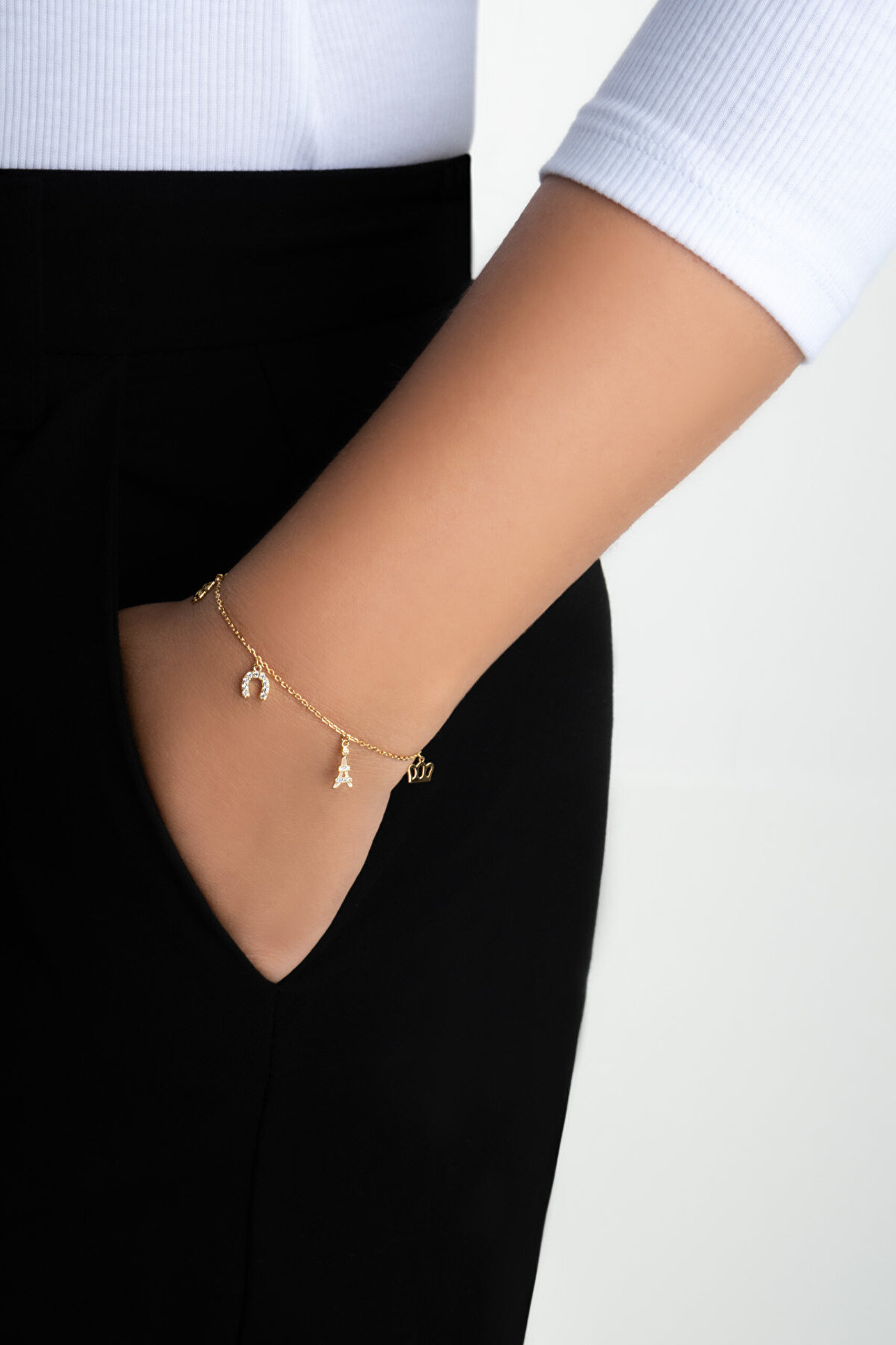 Şans İkonlu 18 Ayar Sarı Altın Kaplama 19 Cm Gümüş Arkadaş Bileklik - 2