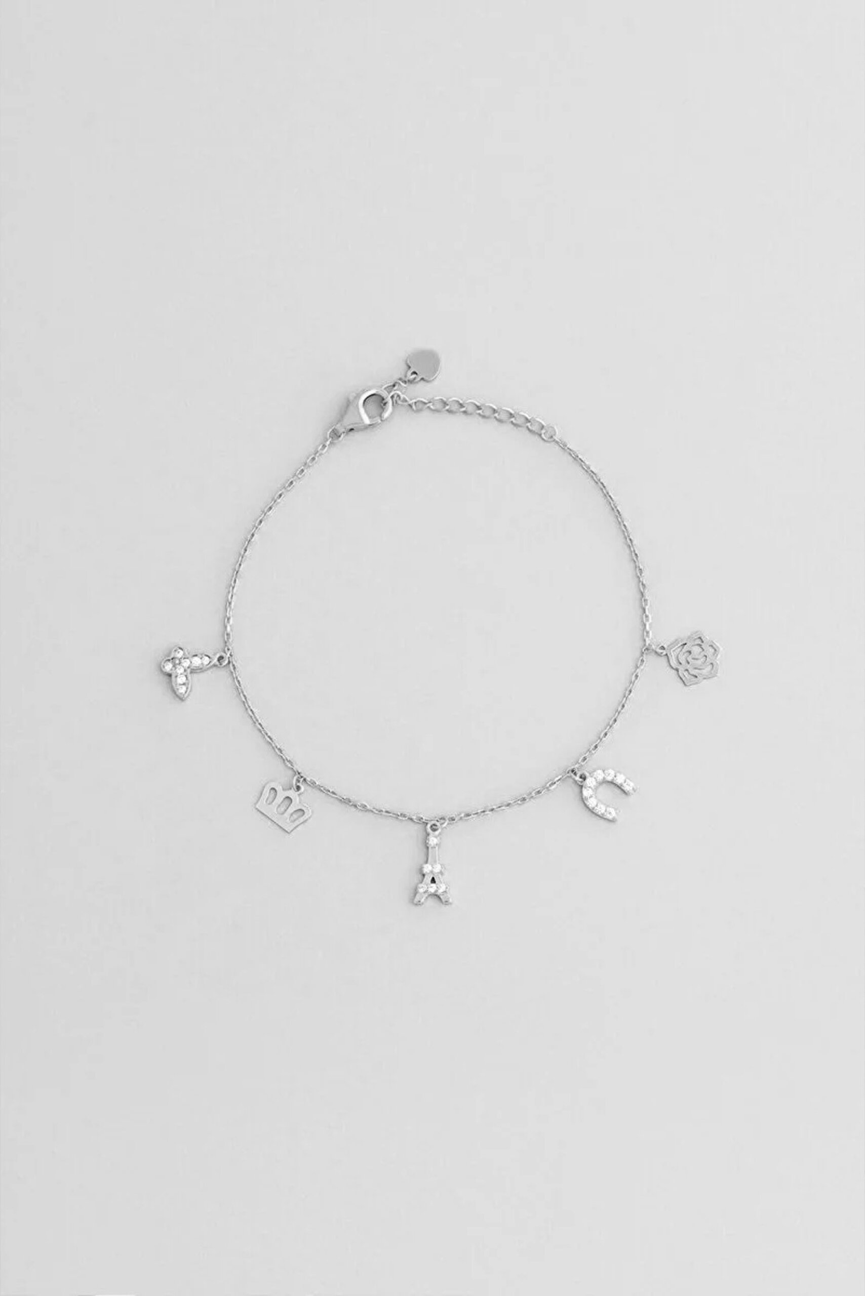 ⁠ Şans İkonlu 18 Ayar Beyaz Altın Kaplama 19 Cm Gümüş Arkadaş Bileklik_0}