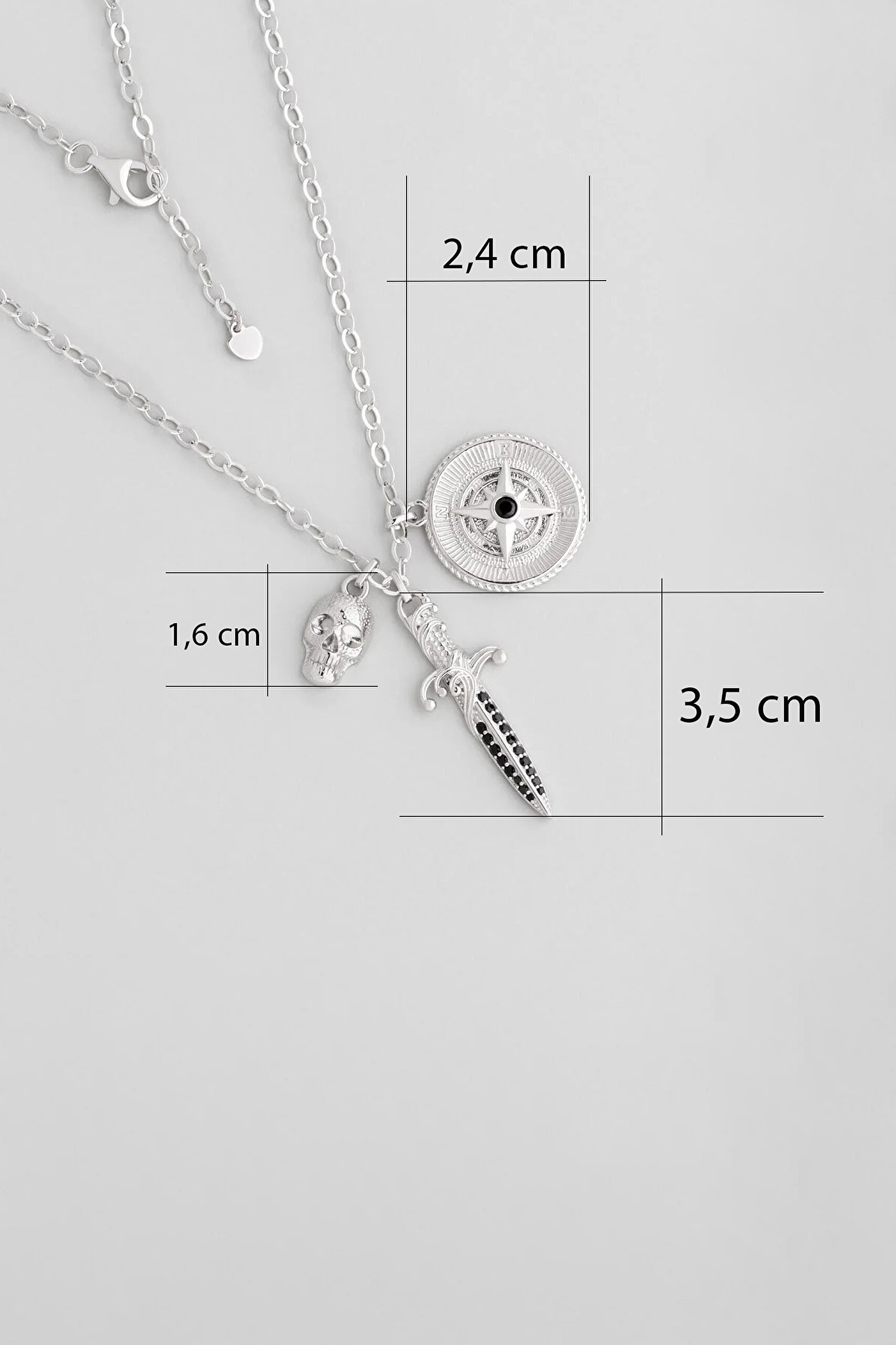 ⁠ Kılıç ve Pusula Figürlü 65 Cm Gümüş Erkek Kolye_1}