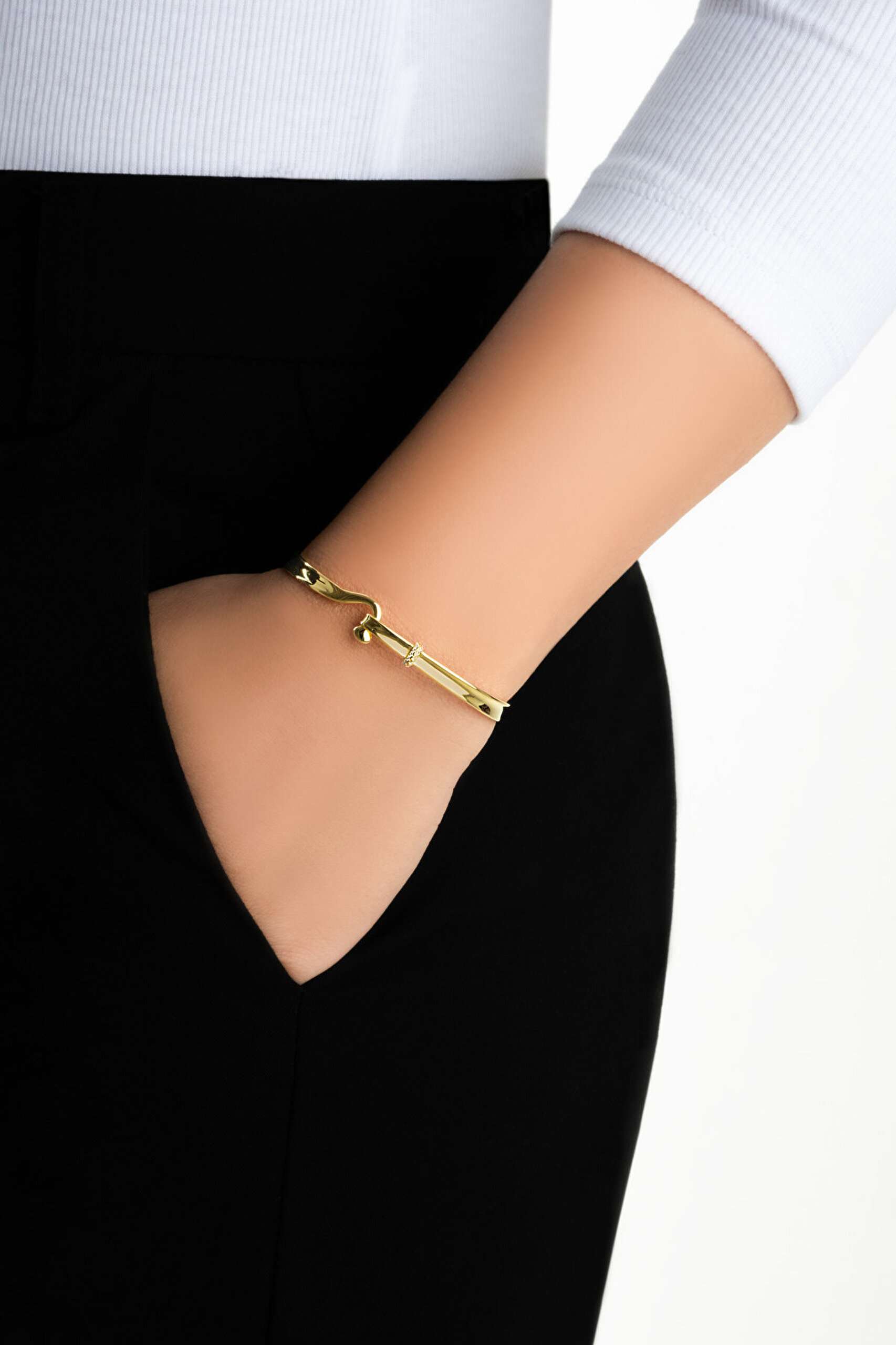 Modern Tasarım 18 Ayar Sarı Altın Kaplama Gümüş Kelepçe Bileklik - 2