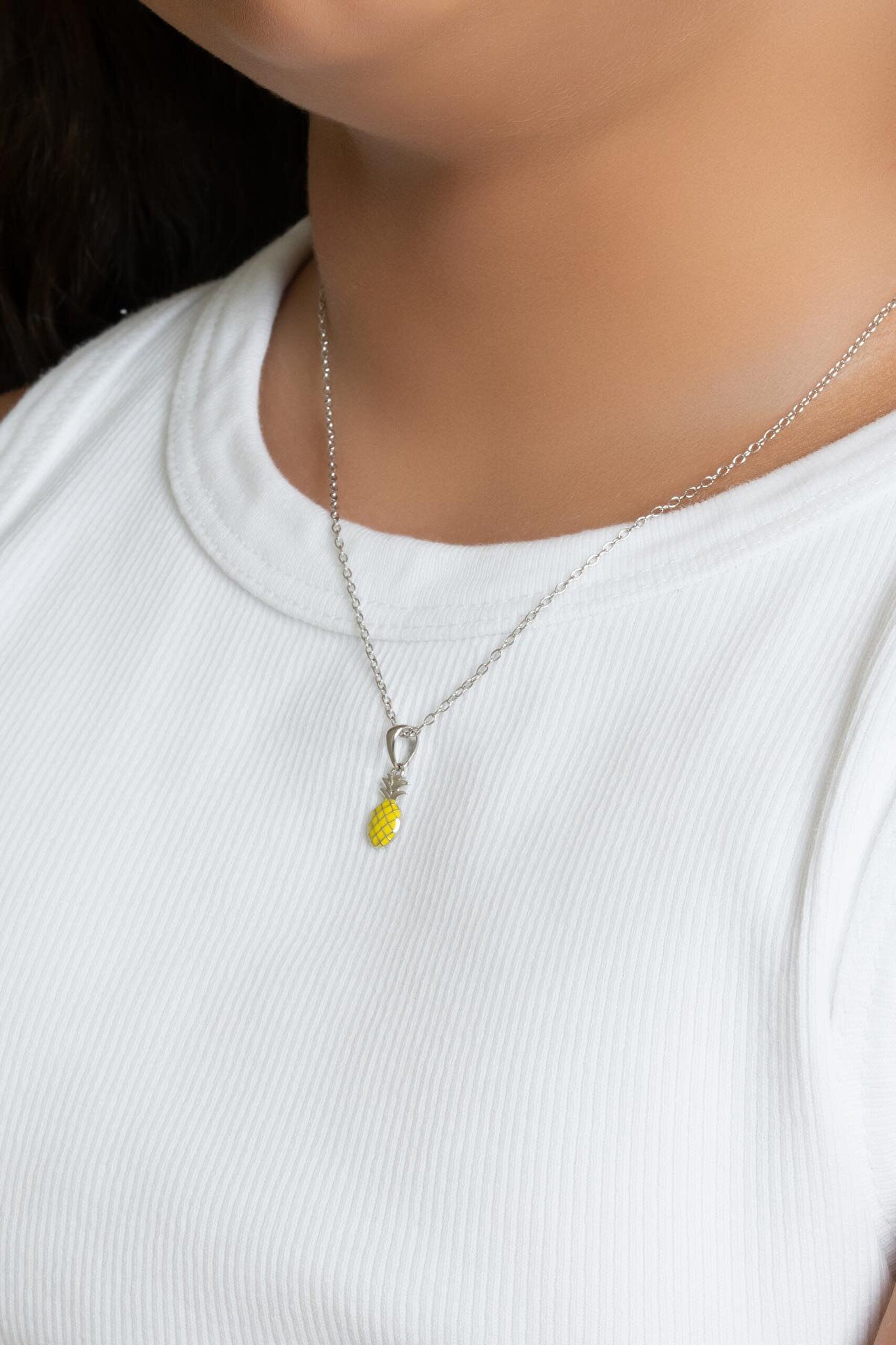 Sevimli Ananas 18 Ayar Beyaz Altın Kaplama 38  Cm Gümüş Çocuk Kolye - 1