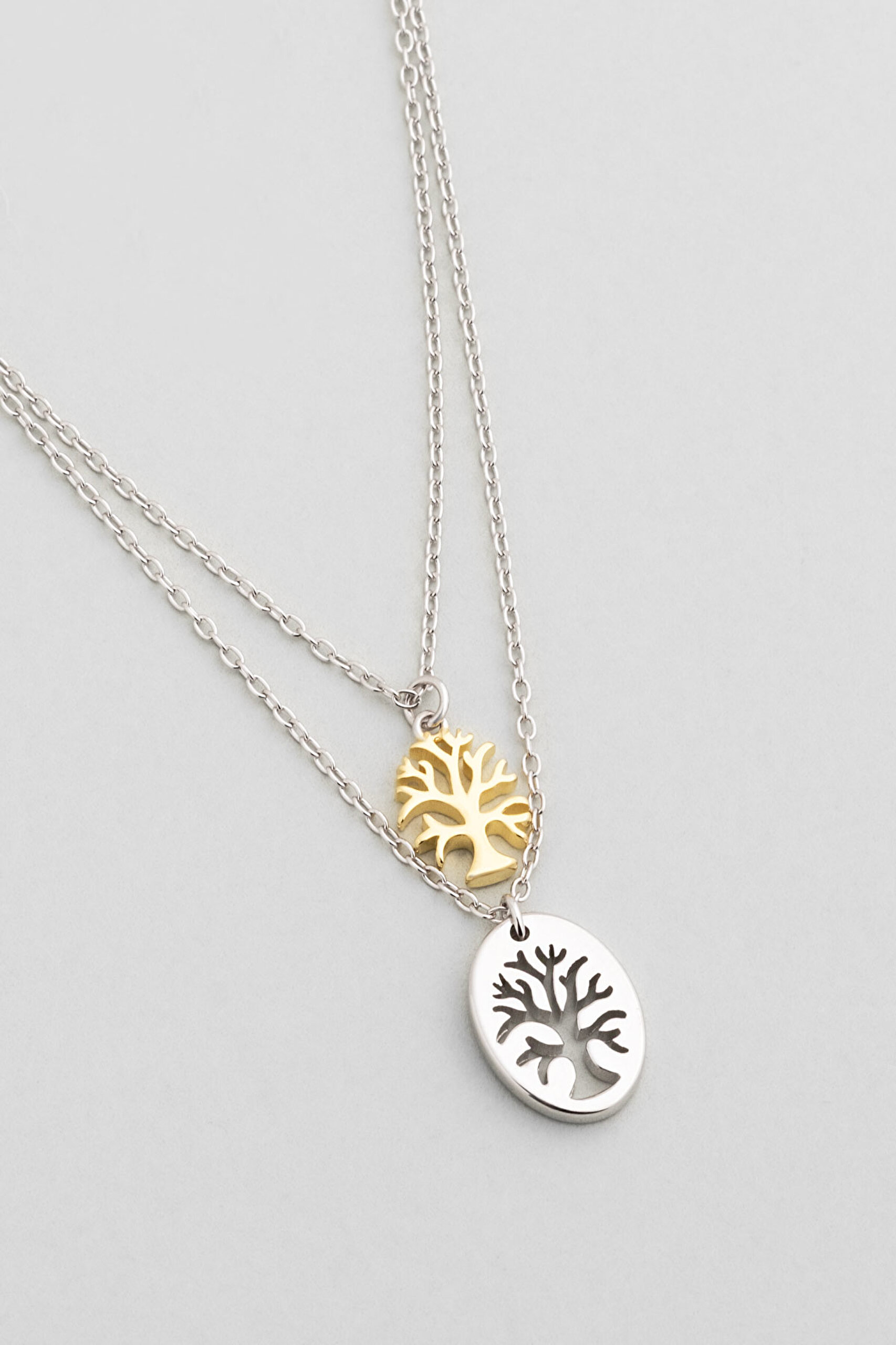 ⁠ İki Renkli Hayat Ağacı 18 Ayar Sarı Ve Beyaz Altın Kaplama 45 Cm Gümüş Kolye_4}