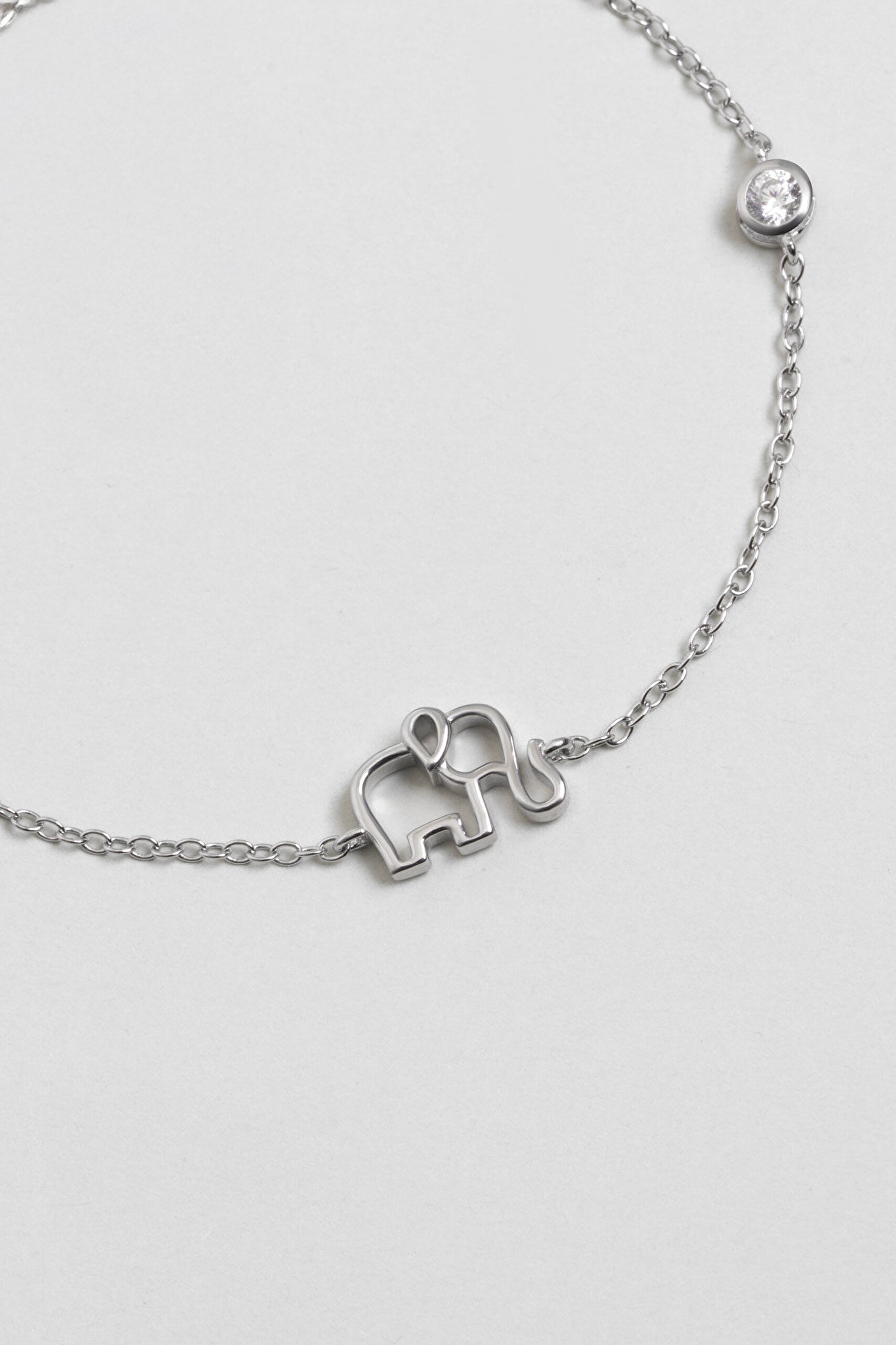 Minik Fil 18 Ayar Beyaz Altın Kaplama 19 Cm Gümüş Minimal Bileklik - 4