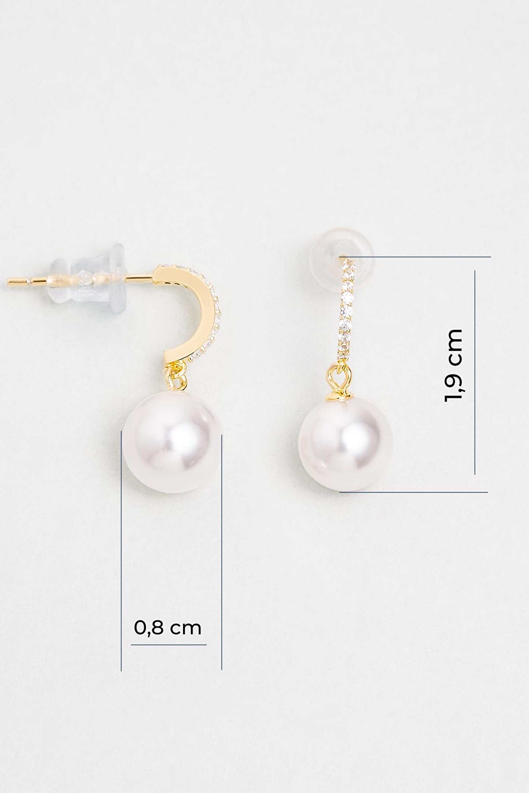 ⁠ Minimal İnci 18 Ayar Sarı Altın Kaplama Gümüş Küpe_1}