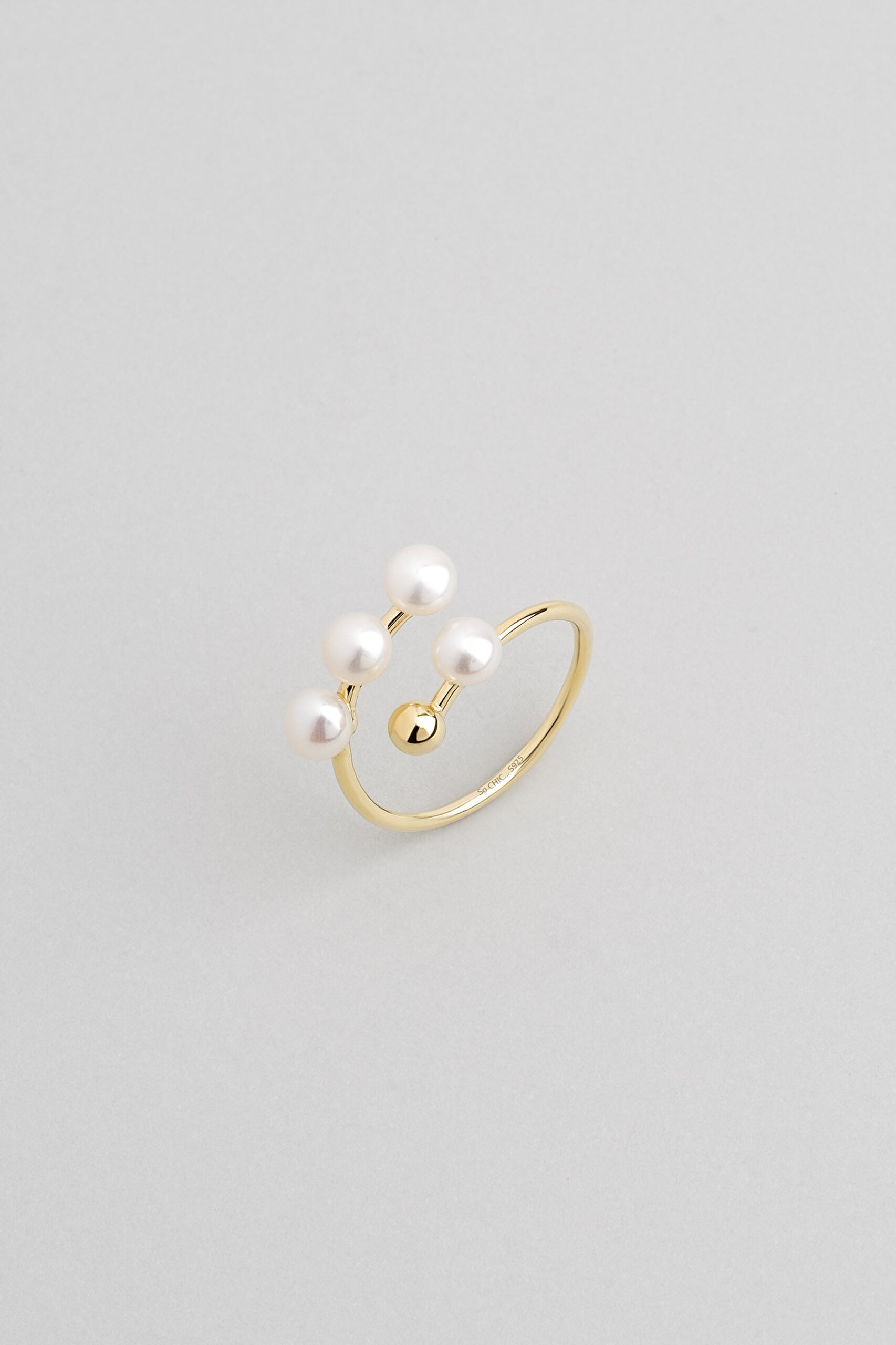 ⁠ İnci Taşlı 18 Ayar Sarı Altın Kaplama Gümüş Yüzük_0}