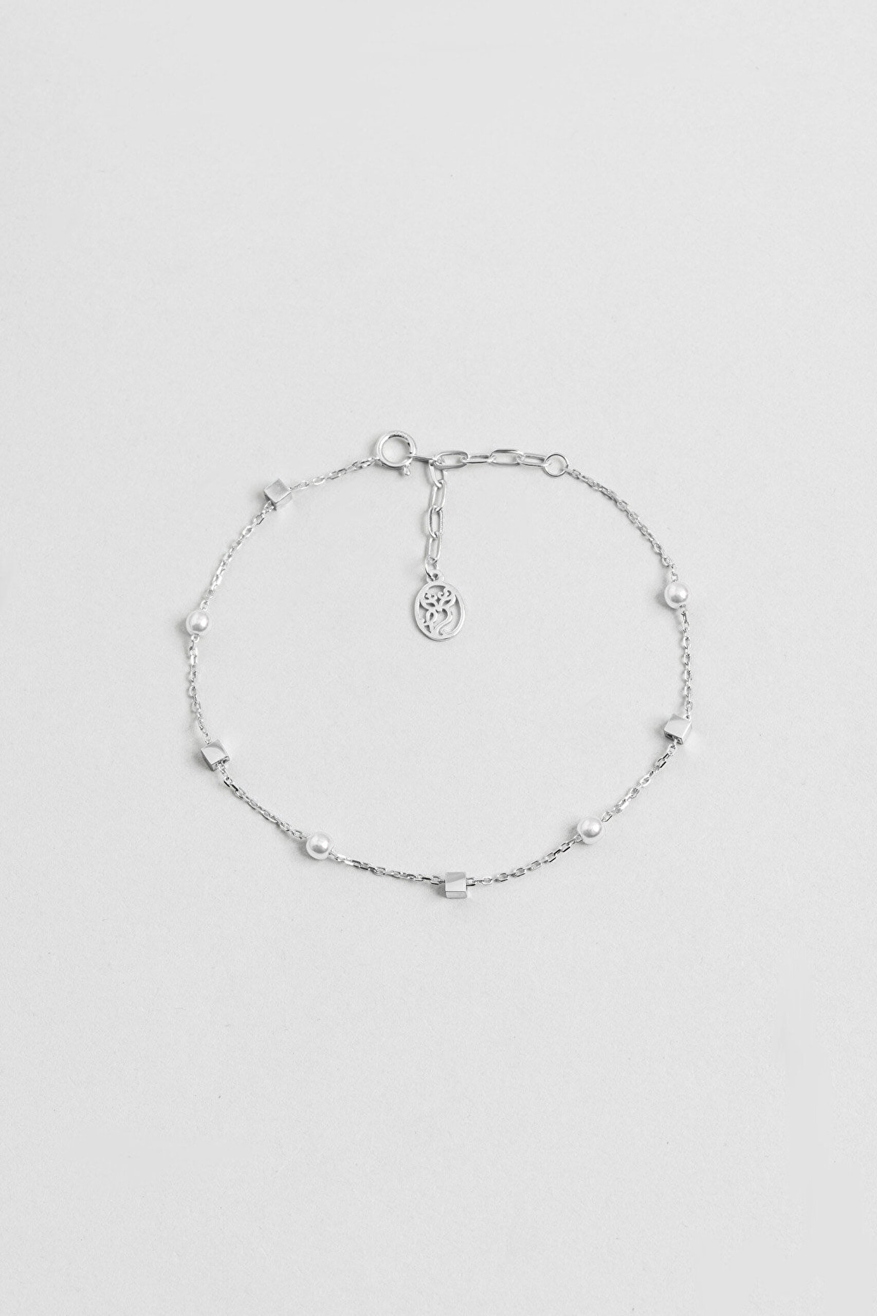 Pearl Taşlı 18 Ayar Beyaz Altın Kaplama 21 Cm Gümüş Minimal Bileklik - 0