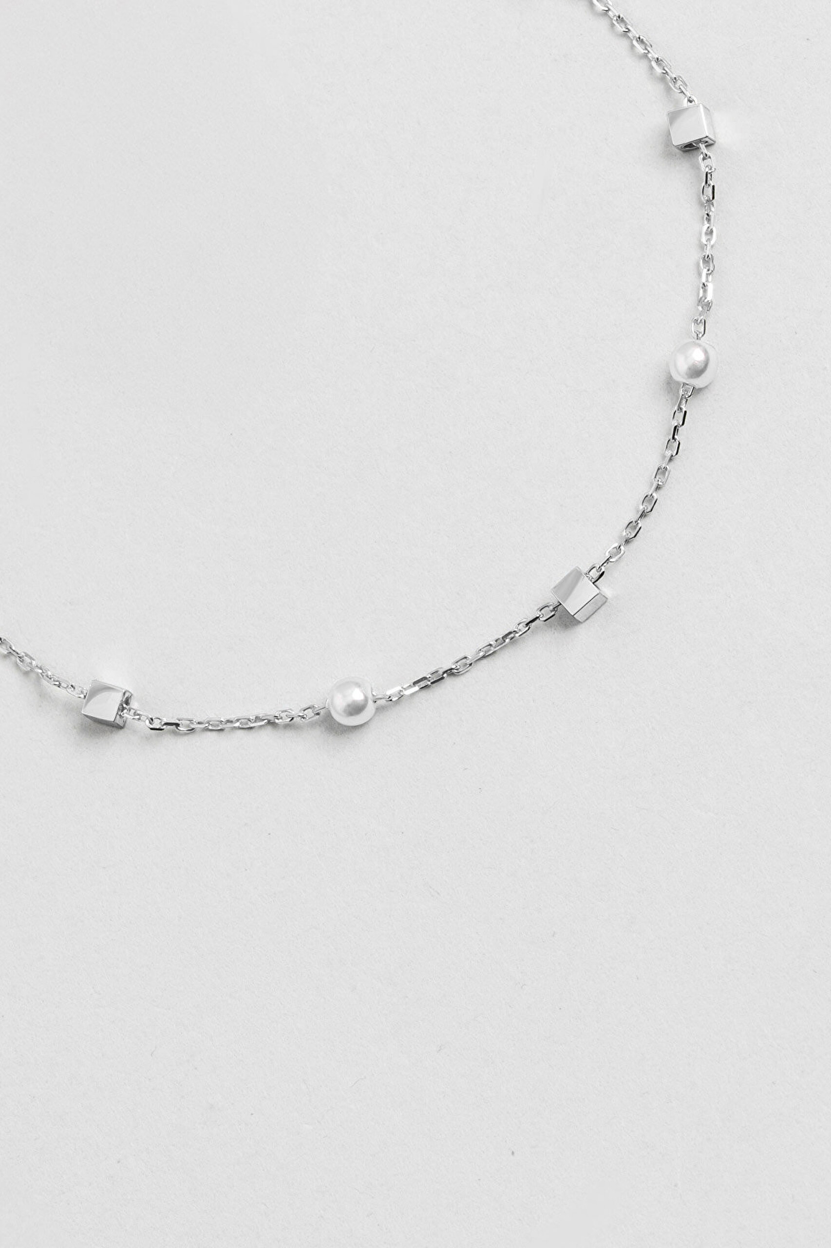 Pearl Taşlı 18 Ayar Beyaz Altın Kaplama 21 Cm Gümüş Minimal Bileklik - 4