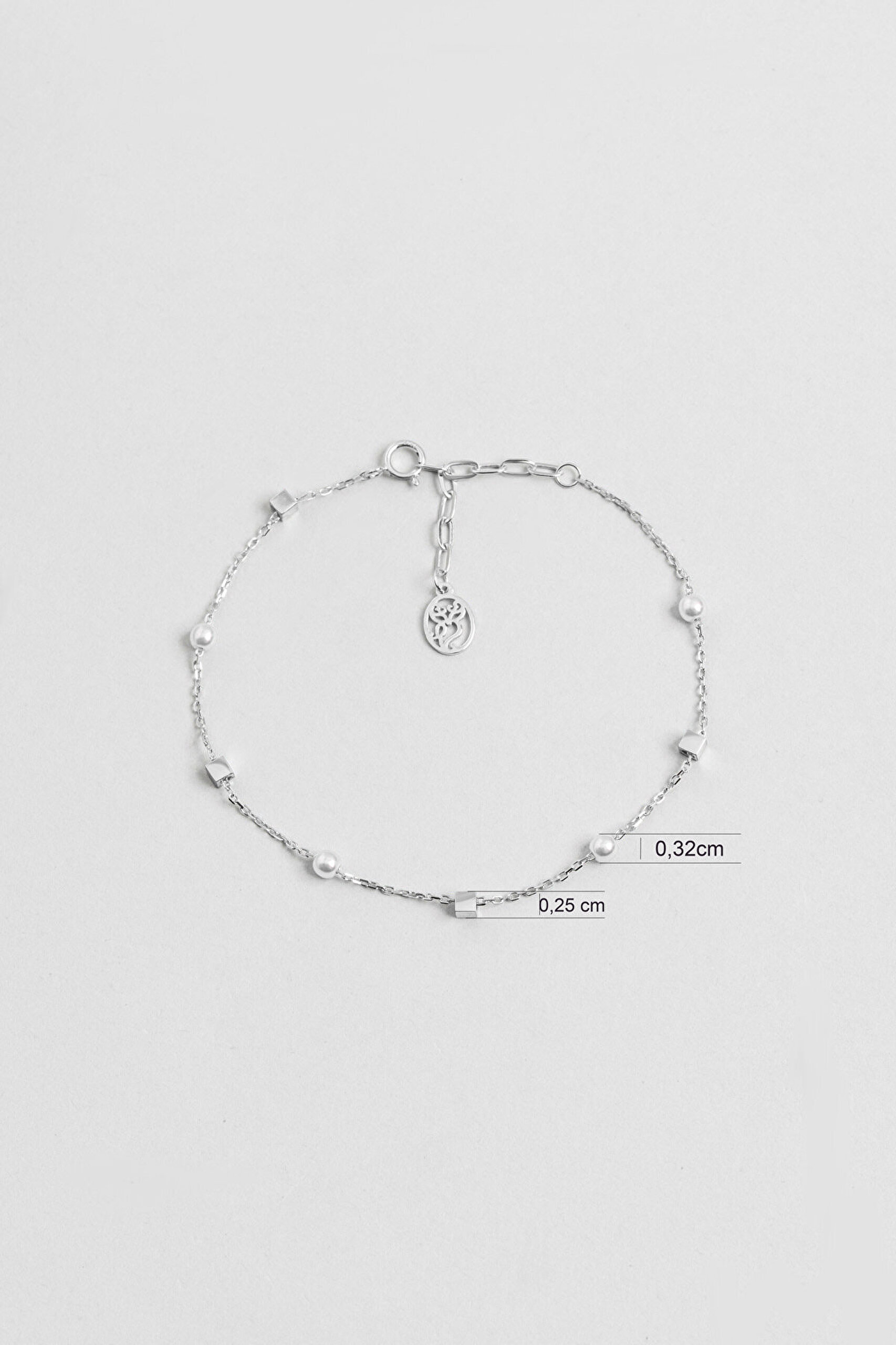 Pearl Taşlı 18 Ayar Beyaz Altın Kaplama 21 Cm Gümüş Minimal Bileklik - 2
