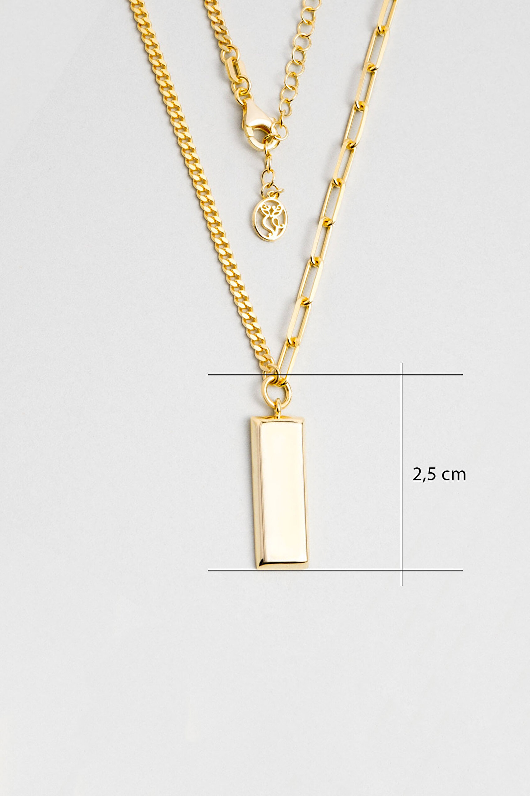 ⁠ Modern Tasarım 18 Ayar Sarı Altın Kaplama 46 Cm Gümüş Kolye_1}