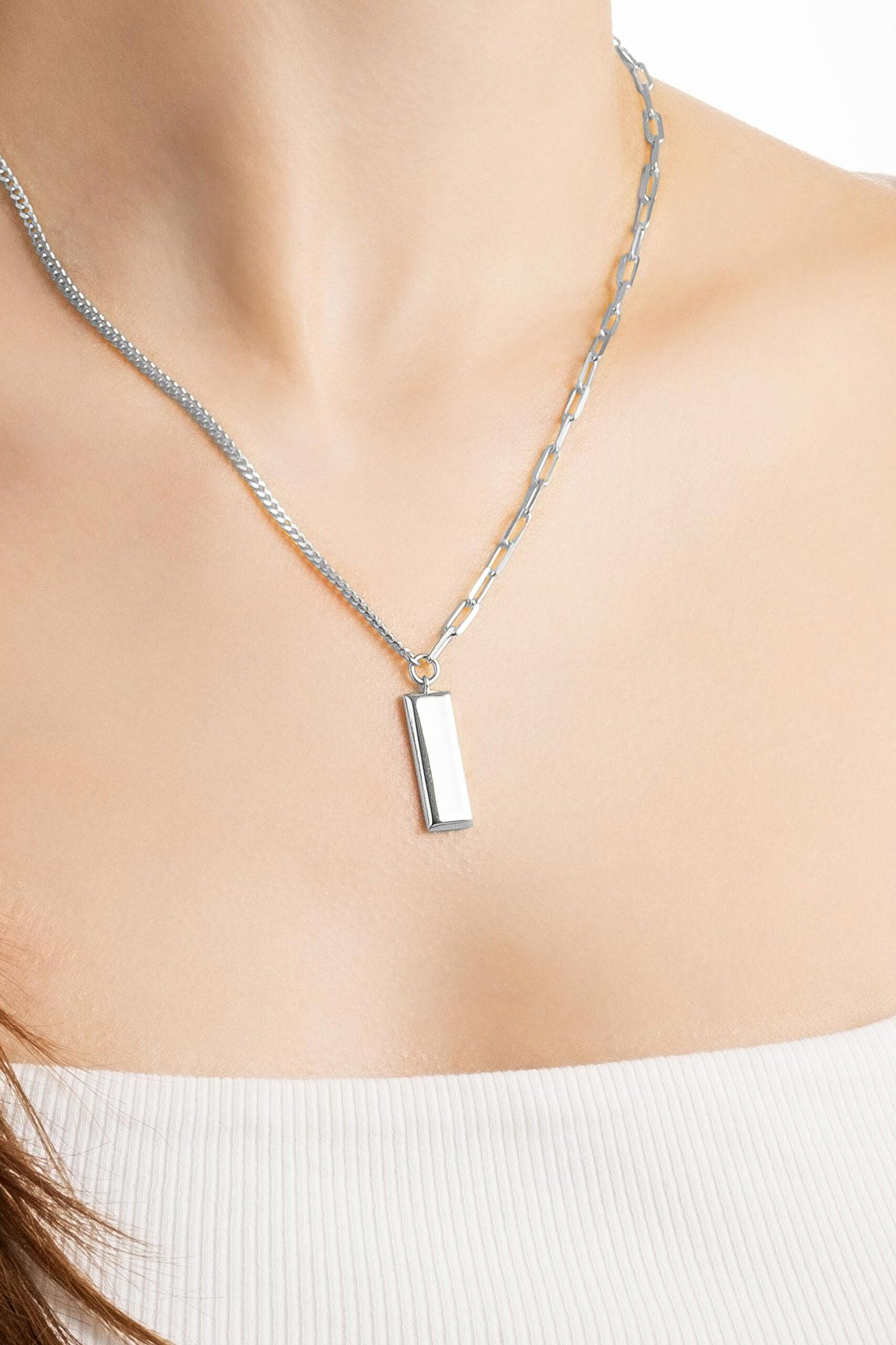 ⁠ Modern Tasarım 18 Ayar Beyaz Altın Kaplama 46 Cm Gümüş Kolye_4}