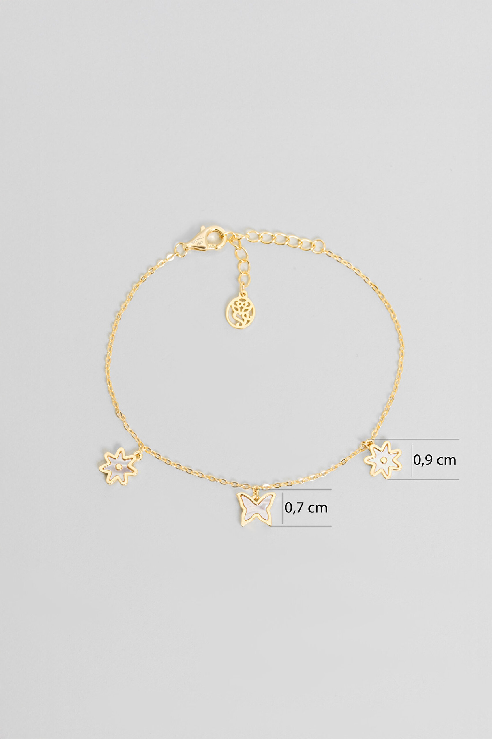 ⁠ Sedef Çiçeği 18 Ayar Sarı Altın Kaplama 20 Cm Gümüş Minimal Bileklik_2}