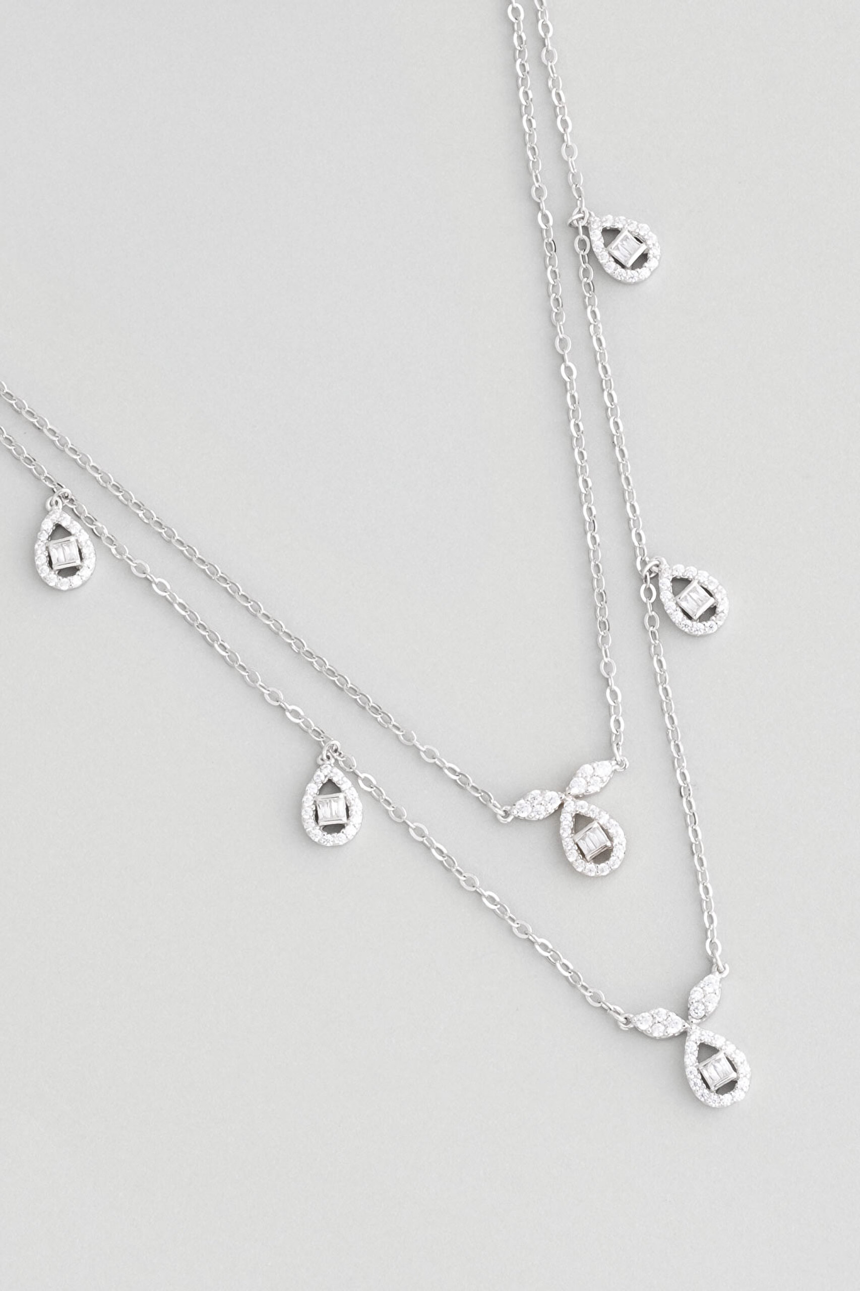 ⁠ Klasik 18 Ayar Beyaz Altın Kaplama 47 Cm Gümüş İkili Kolye_4}