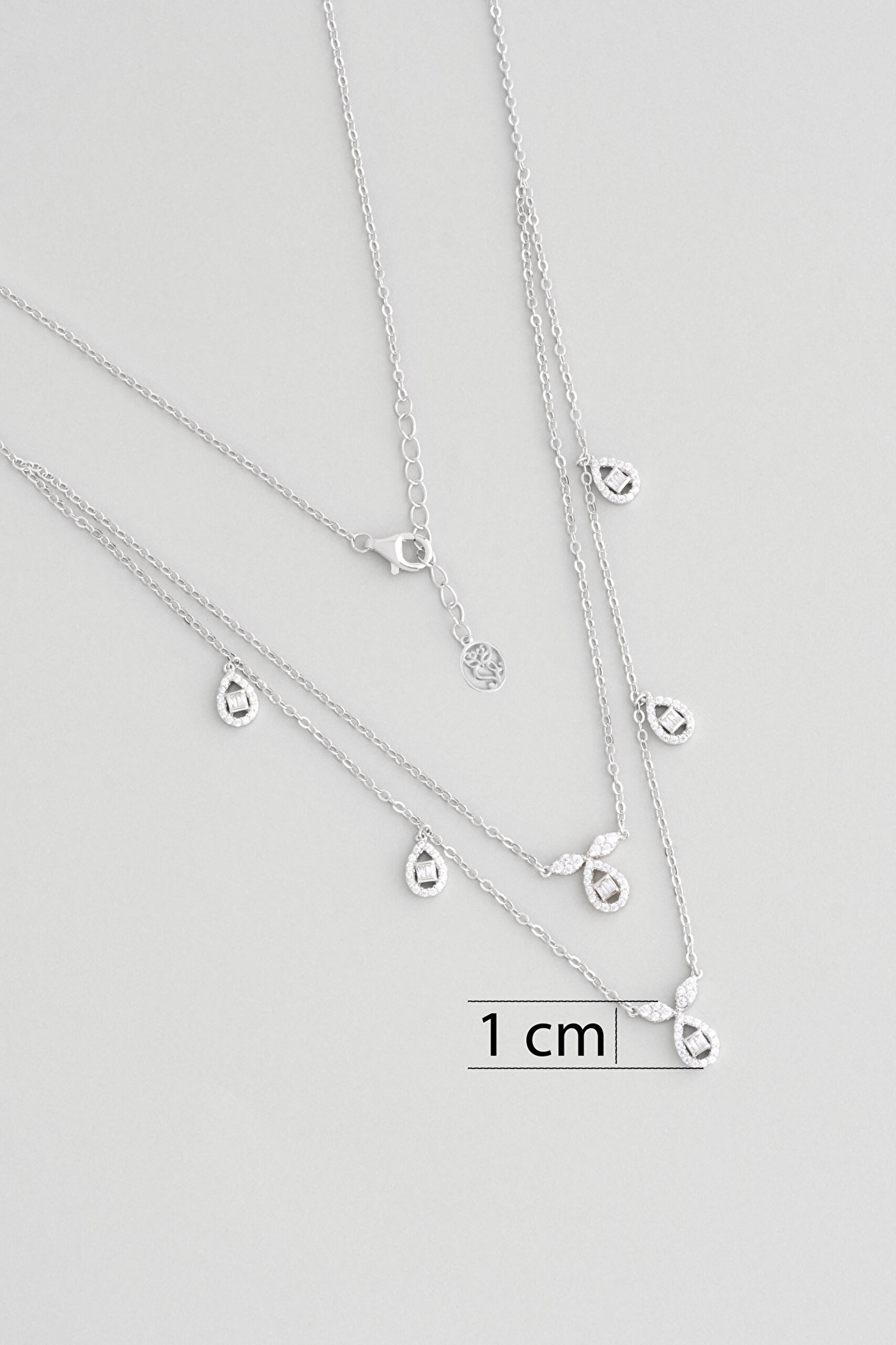 ⁠ Klasik 18 Ayar Beyaz Altın Kaplama 47 Cm Gümüş İkili Kolye_2}