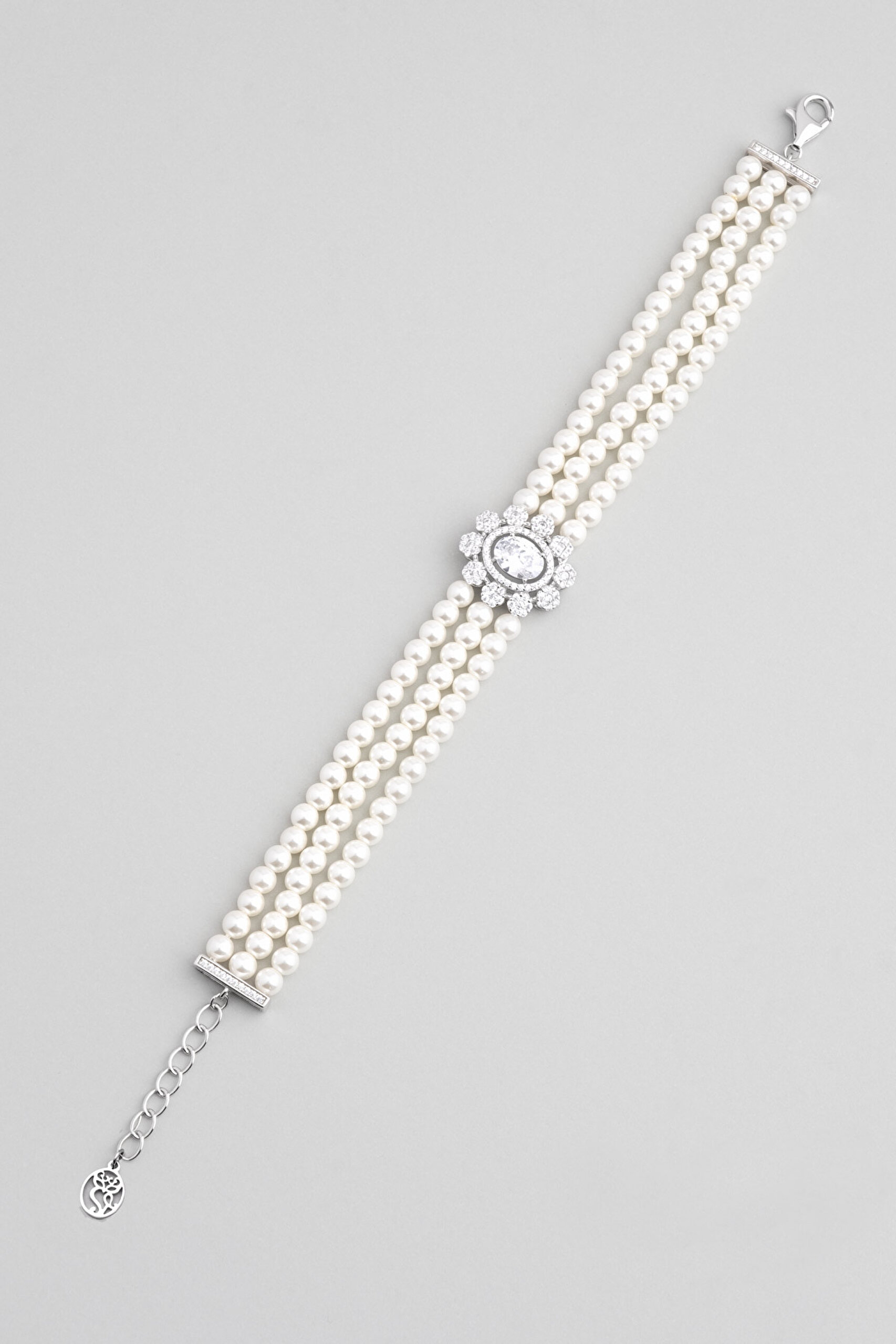 ⁠ Diana 18 Ayar Beyaz Altın Kaplama Gümüş Tasarım Bileklik_0}