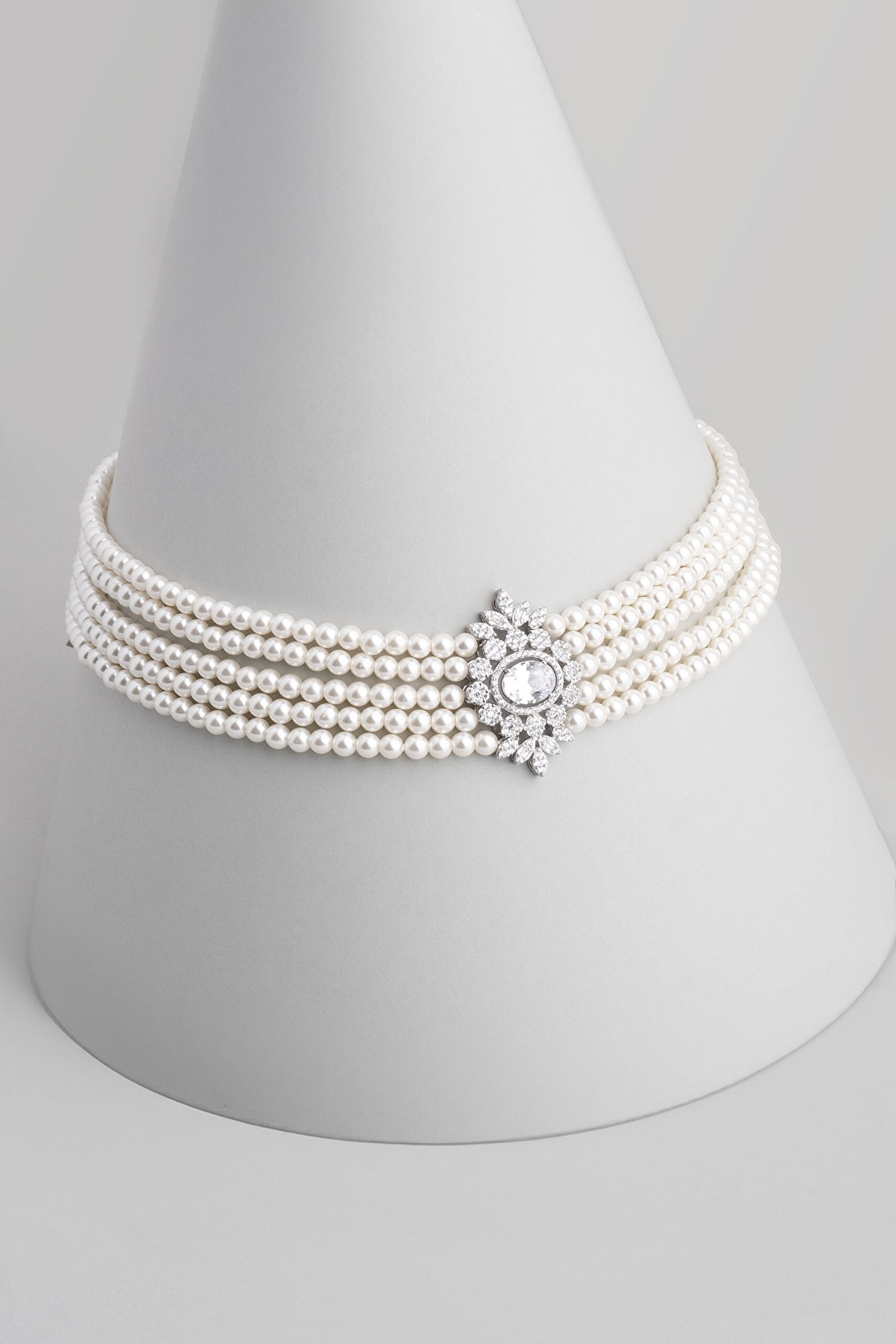 ⁠ Diana 18 Ayar Beyaz Altın Kaplama 38 Cm Gümüş Choker Gerdanlık_3}