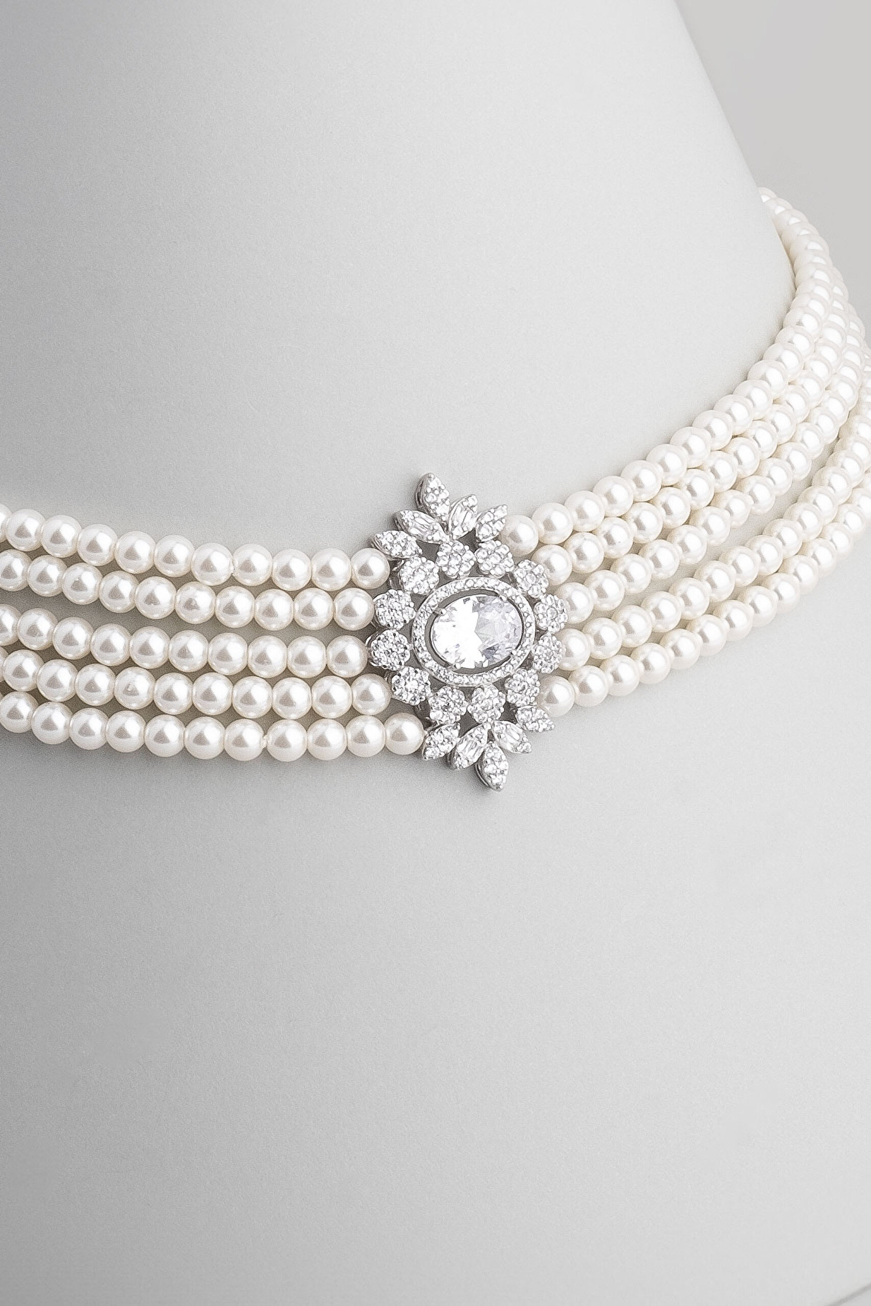 ⁠ Diana 18 Ayar Beyaz Altın Kaplama 38 Cm Gümüş Choker Gerdanlık_4}