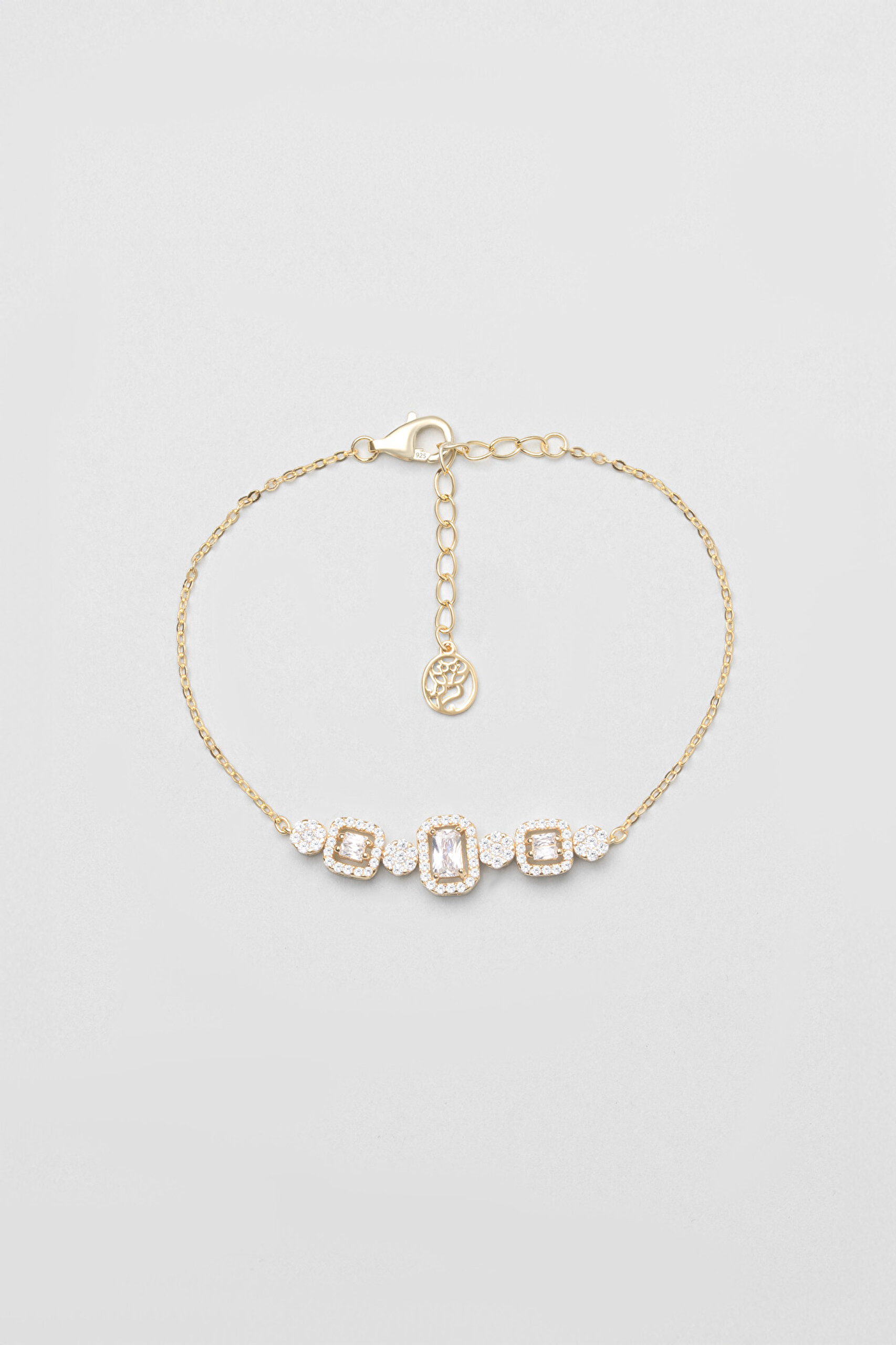 ⁠ Baget Tasarım 18 Ayar Sarı Altın Kaplama 19 Cm Gümüş Bileklik_0}