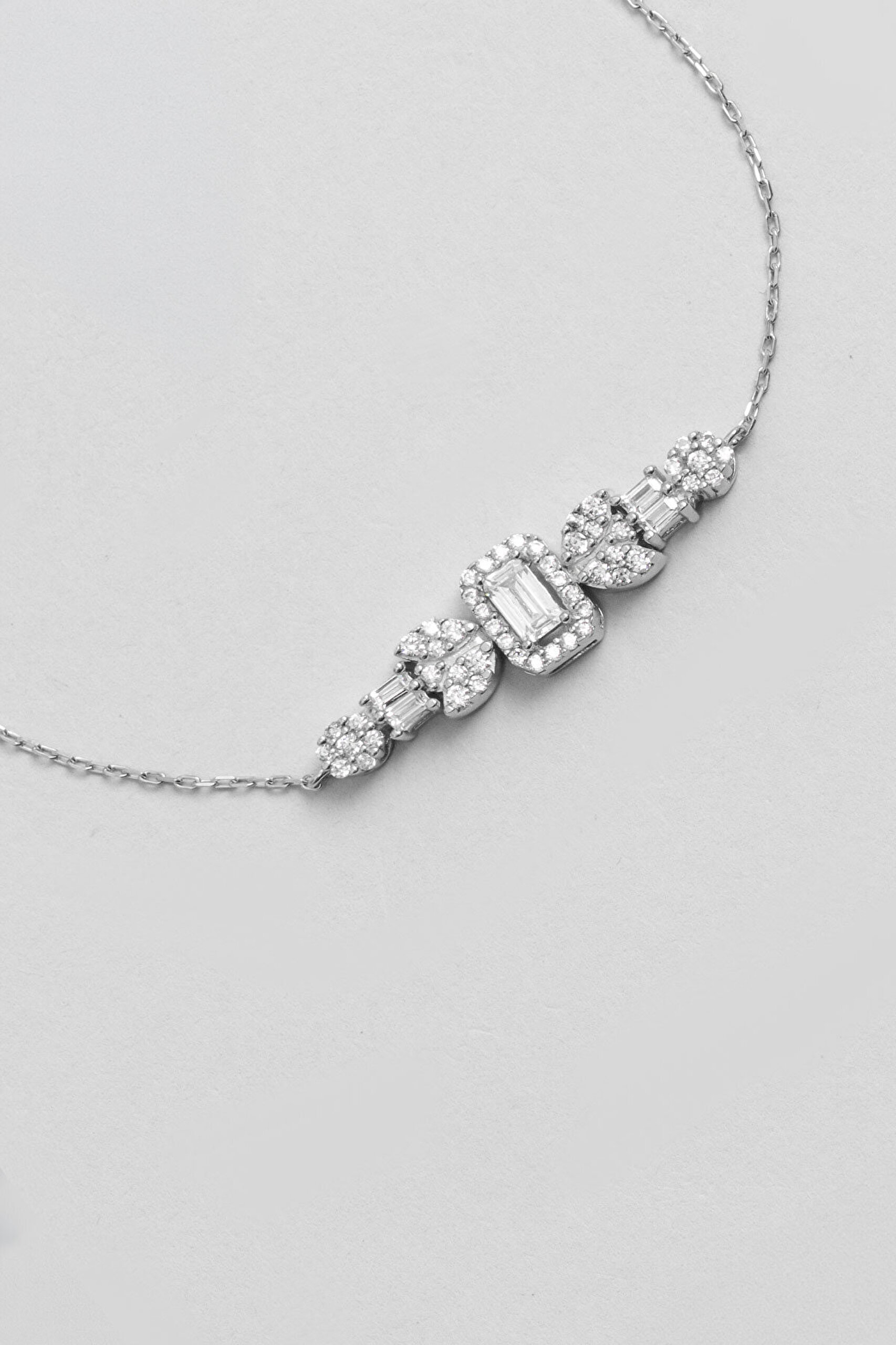 Baget Tasarım 18 Ayar Beyaz Altın Kaplama 19 Cm Gümüş Bileklik - 4