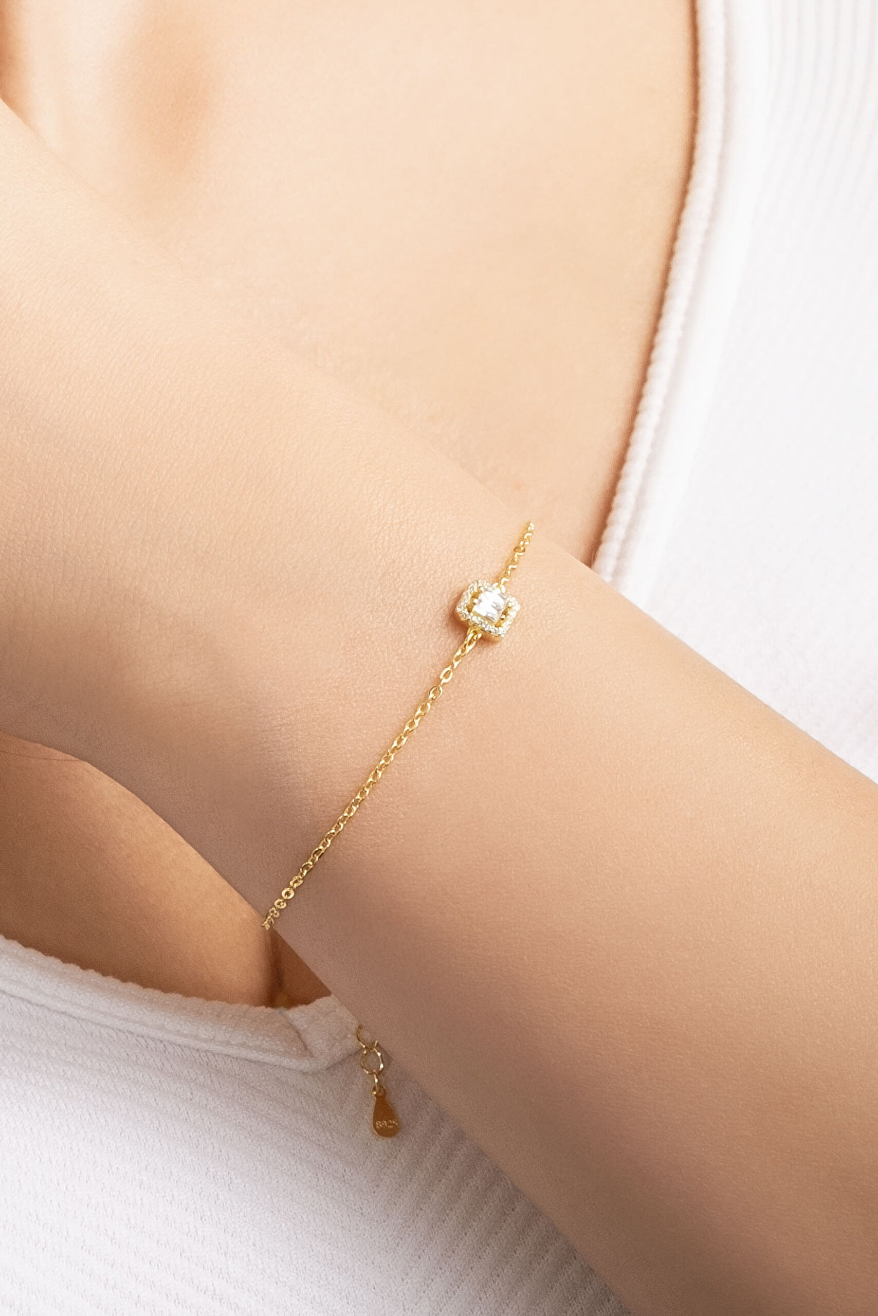 ⁠ Işıltılı Güzellik 18 Ayar Sarı Altın Kaplama 19 Cm Gümüş Baget Bileklik_3}