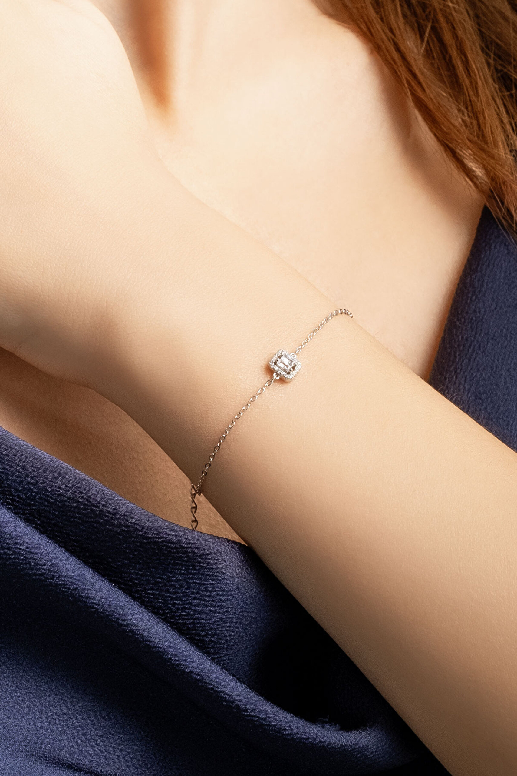 ⁠ Işıltılı Güzellik 18 Ayar Beyaz Altın Kaplama 19 Cm Gümüş Baget Bileklik_3}