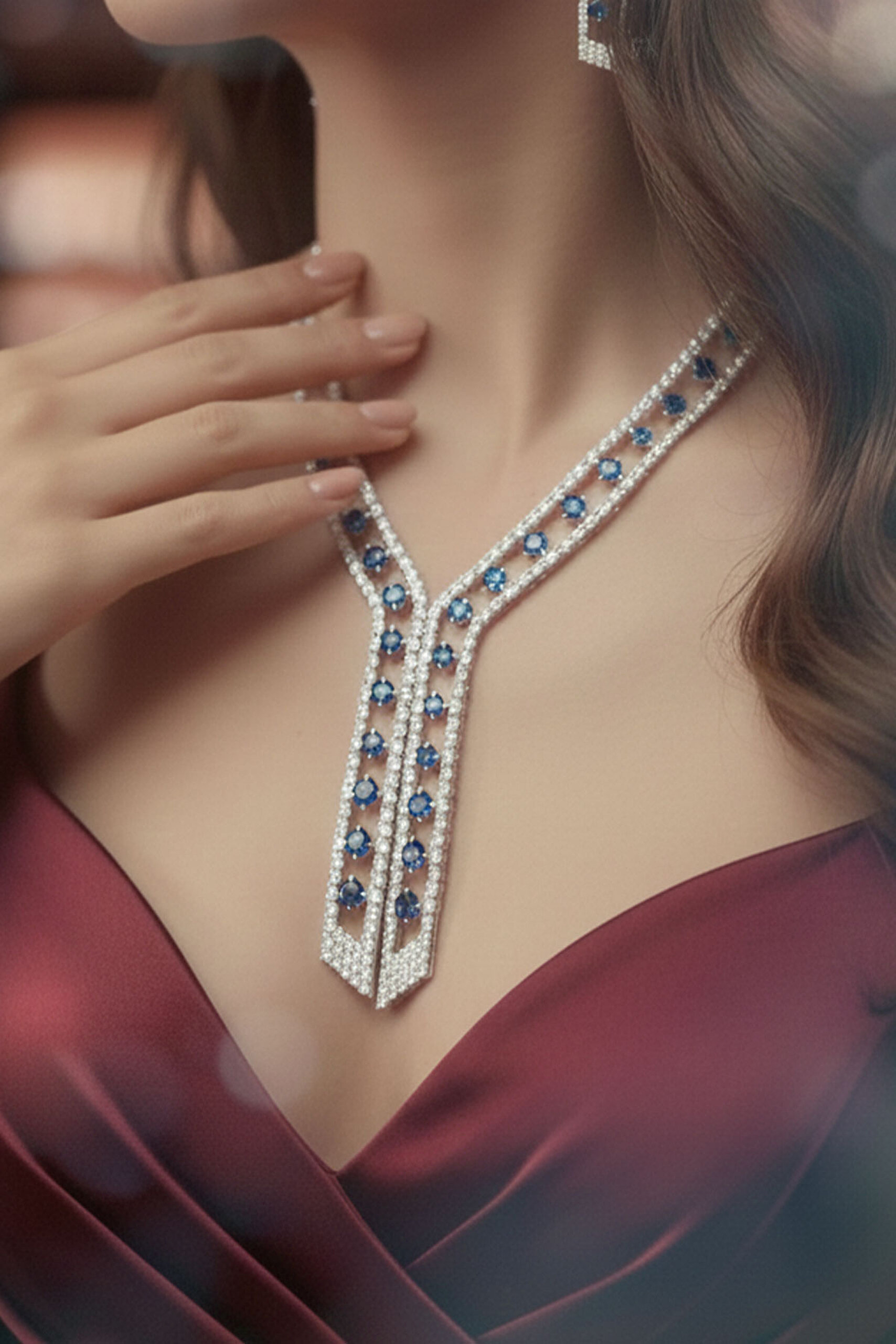 ⁠ Kraliyet İhtişamı 18 Ayar Beyaz Altın Kaplama 33 Cm Gümüş Tasarım Gerdanlık_2}